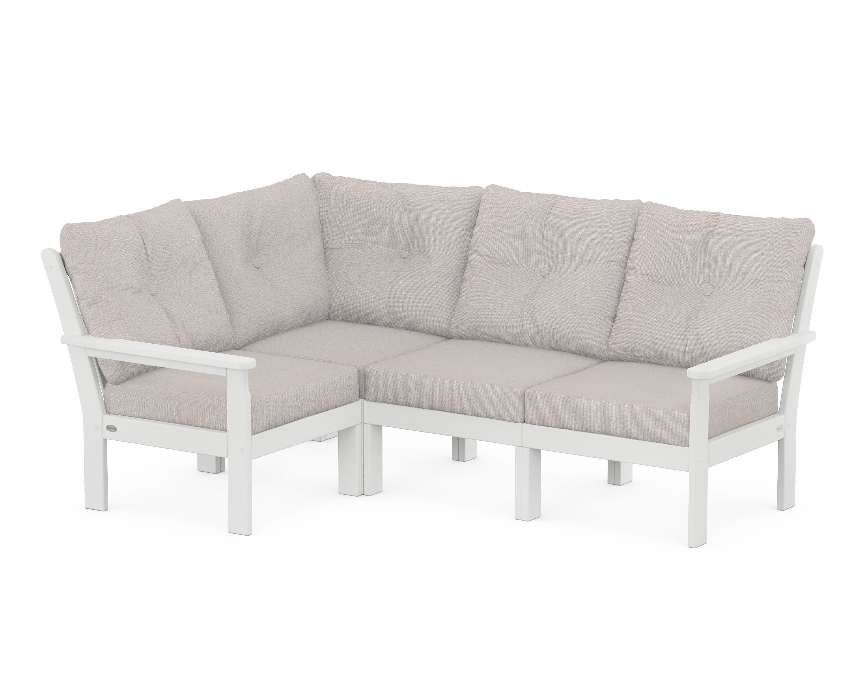Vineyard 4-Piece Sectional in White / Dune Burlap