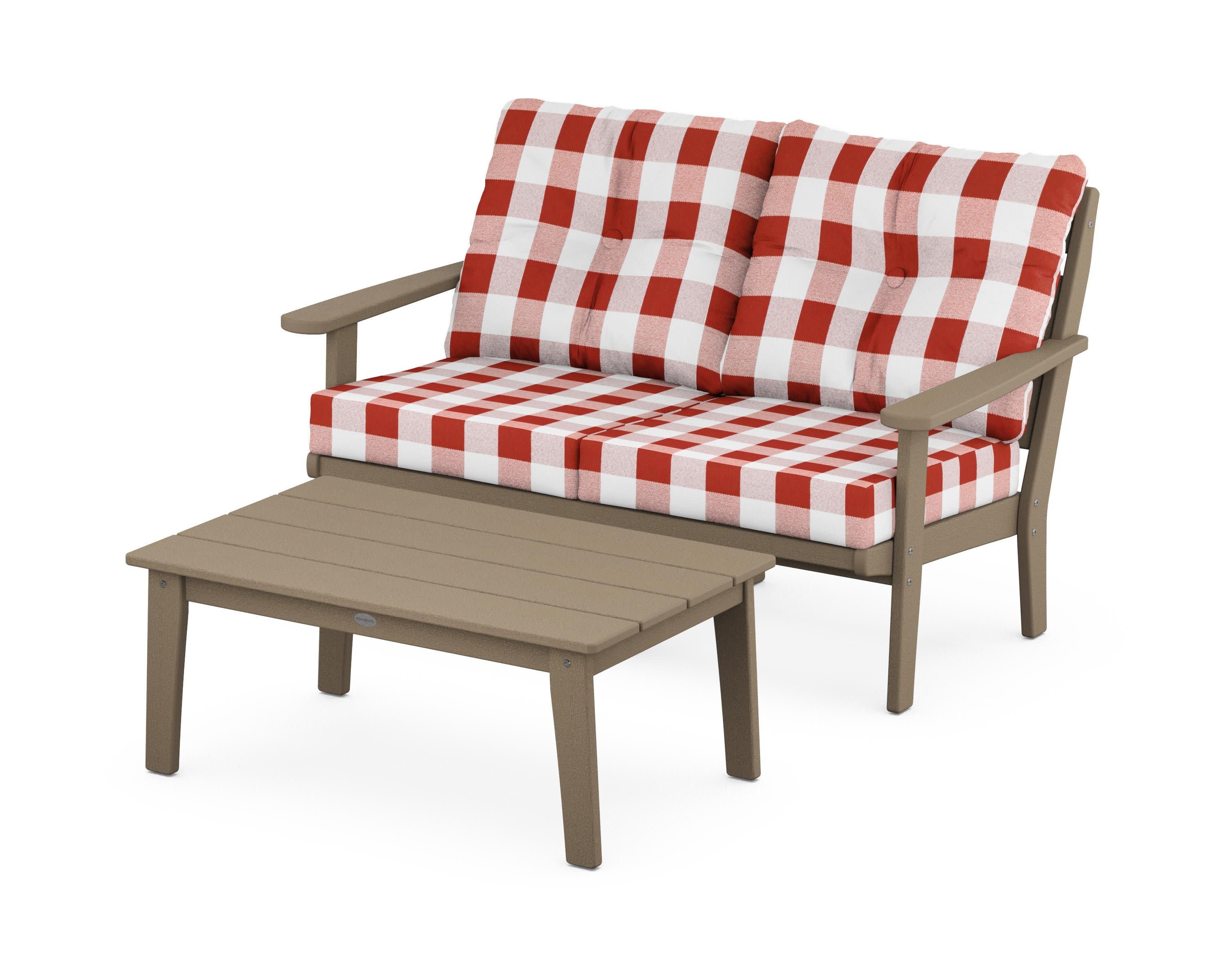 Lakeside 2-Piece Lounge Loveseat Set in Vintage Sahara / Buffalo Plaid Crimson