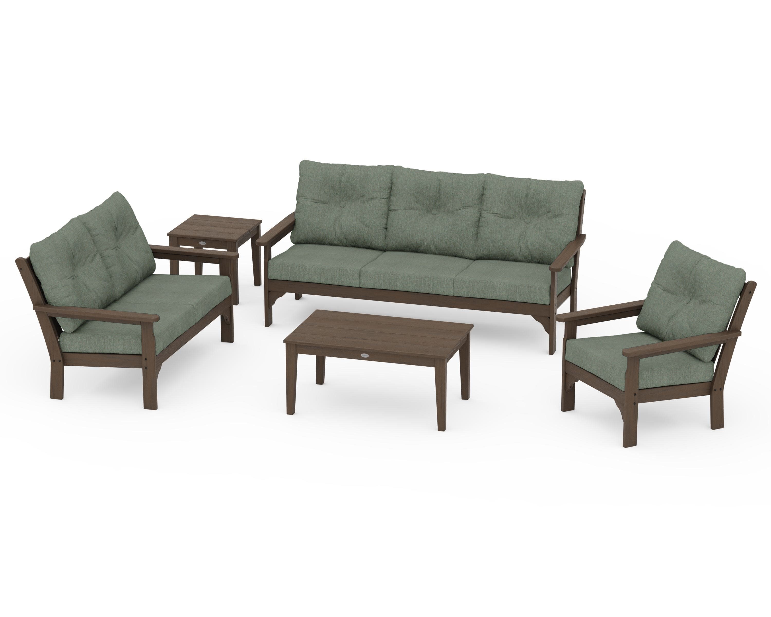 Vineyard 5 Piece Deep Seating Set in Kona / Cast Sage