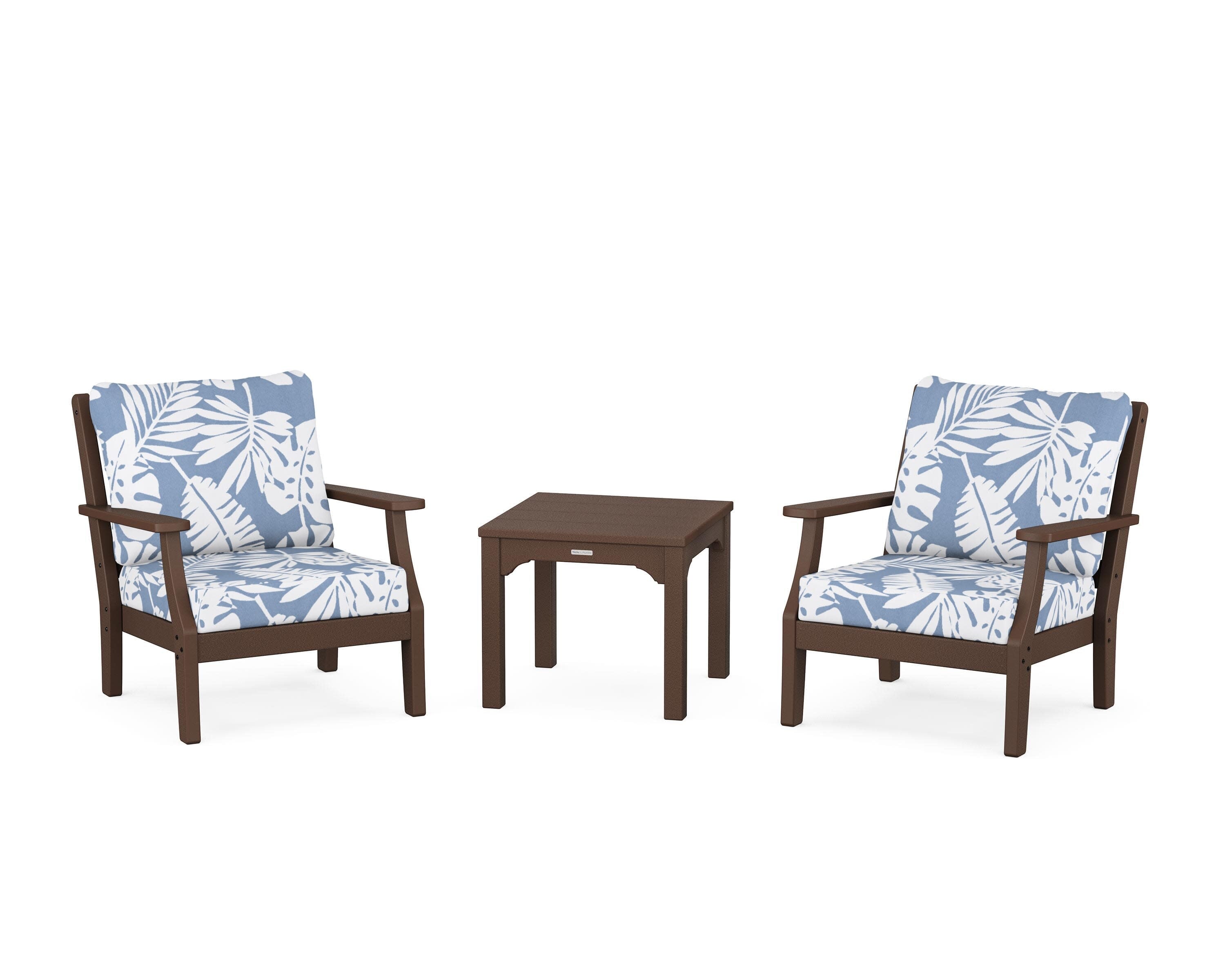 Chinoiserie 3-Piece Deep Seating Set in Mahogany / Leaf Sky Blue