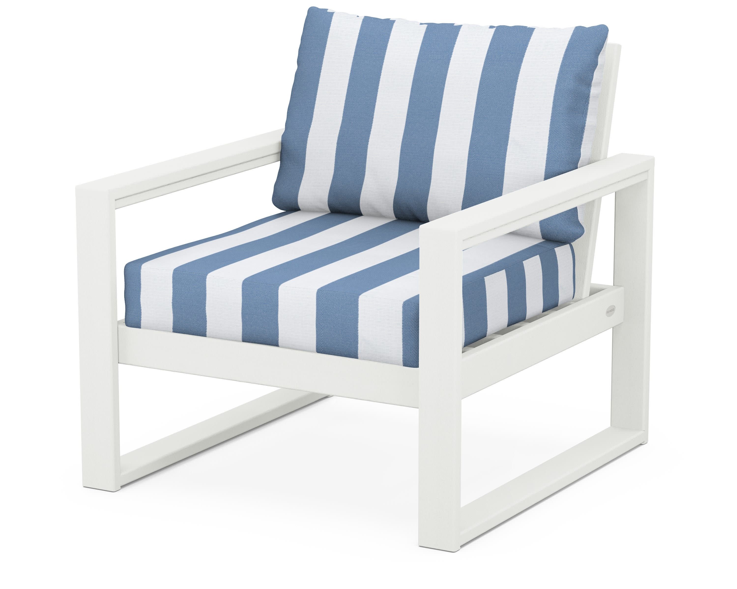 EDGE Club Chair in Vintage White / Cabana Stripe Sky Blue