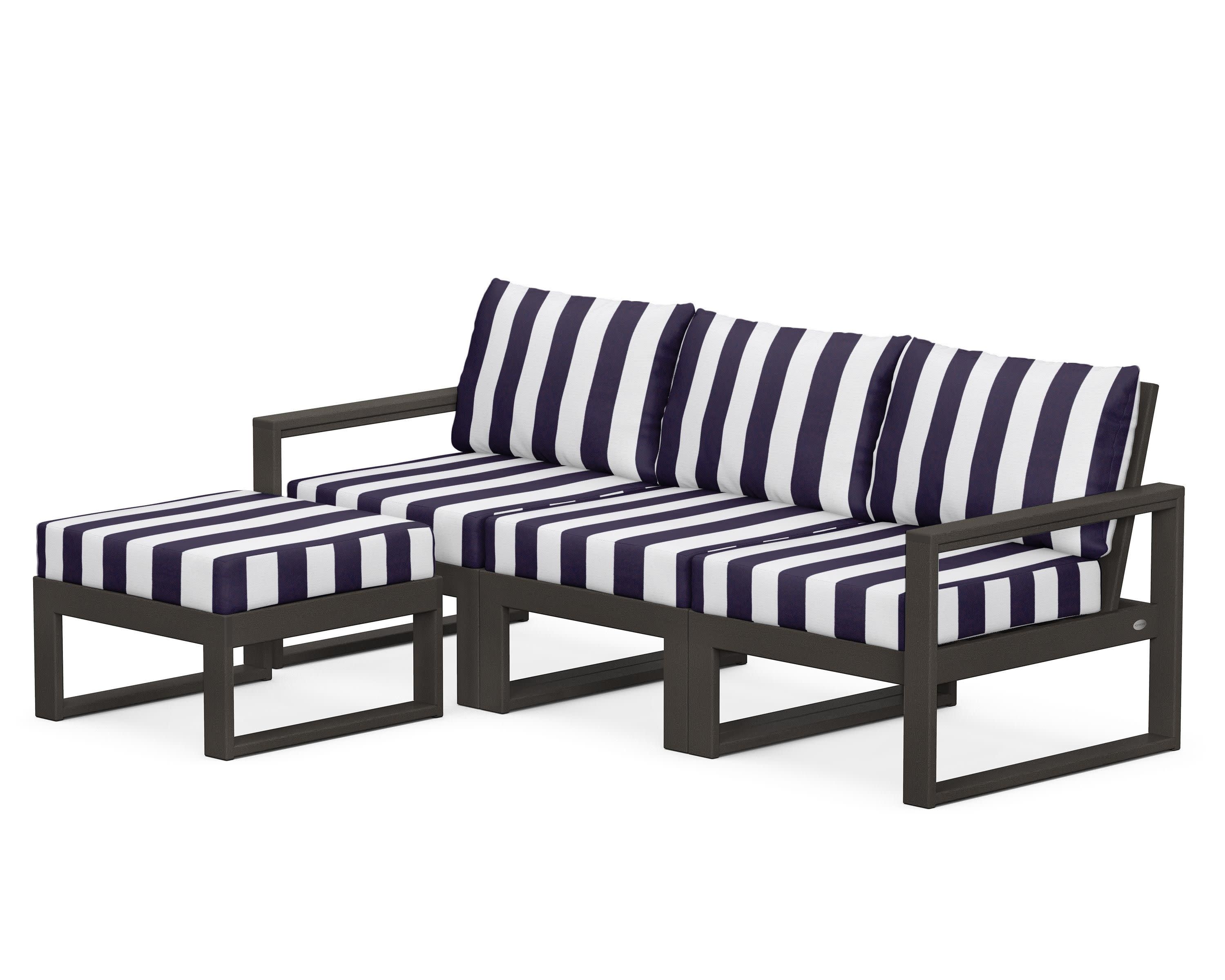 EDGE 4-Piece Modular Deep Seating Set with Ottoman in Vintage Coffee / Cabana Stripe Navy