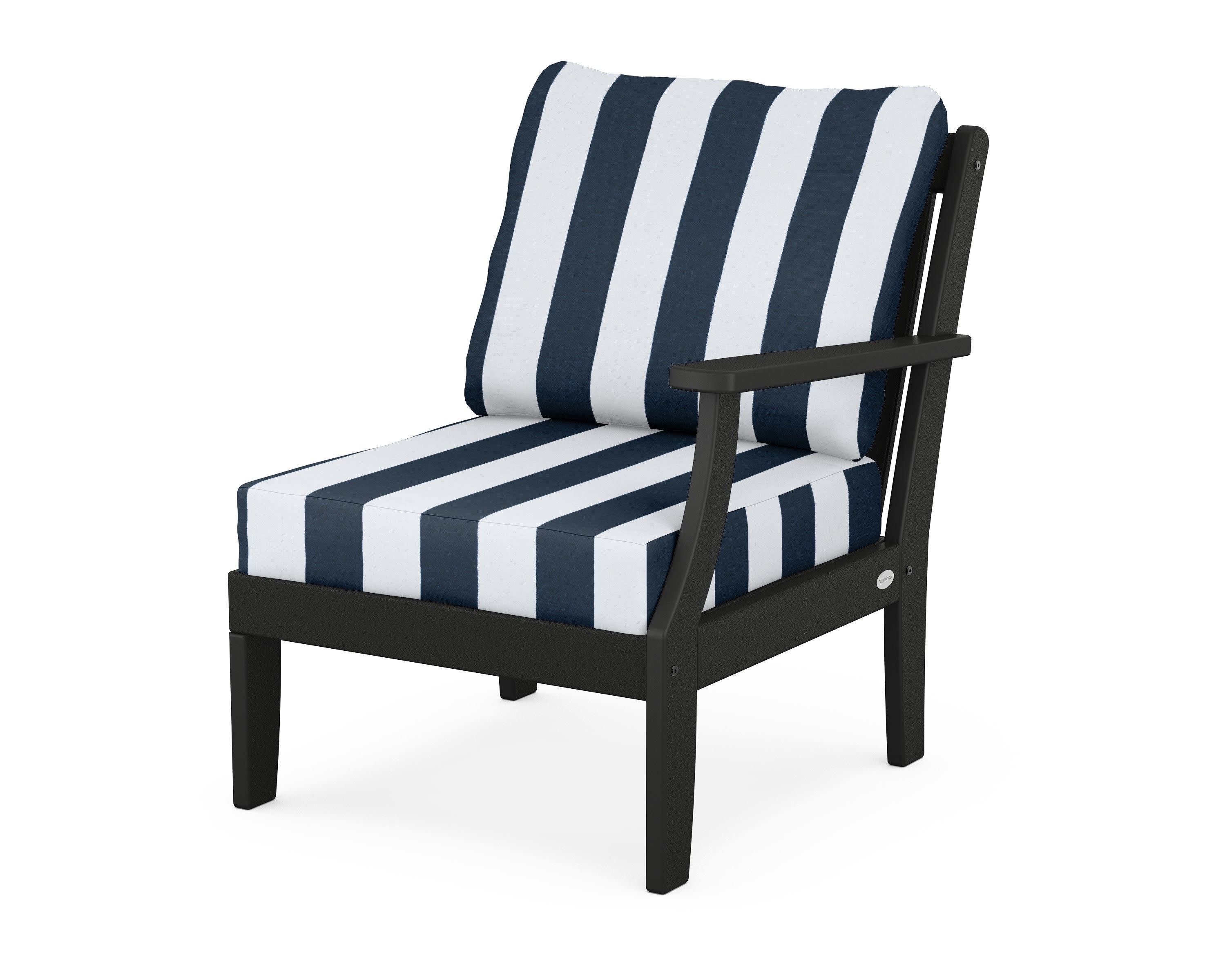 Braxton Modular Right Arm Chair in Black / Cabana Stripe Marine Indigo