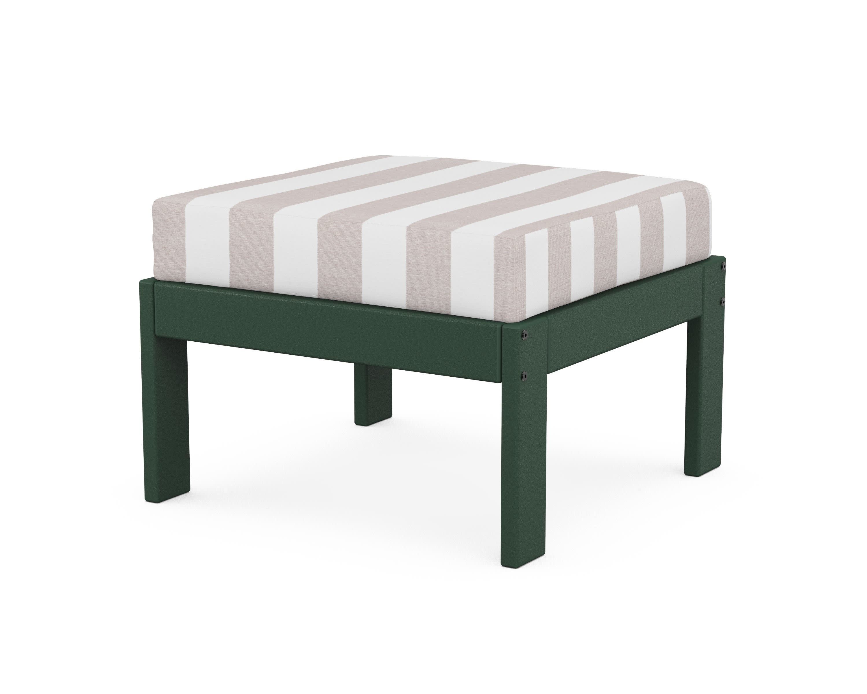 Vineyard Modular Ottoman in Green / Cabana Stripe Dune Burlap