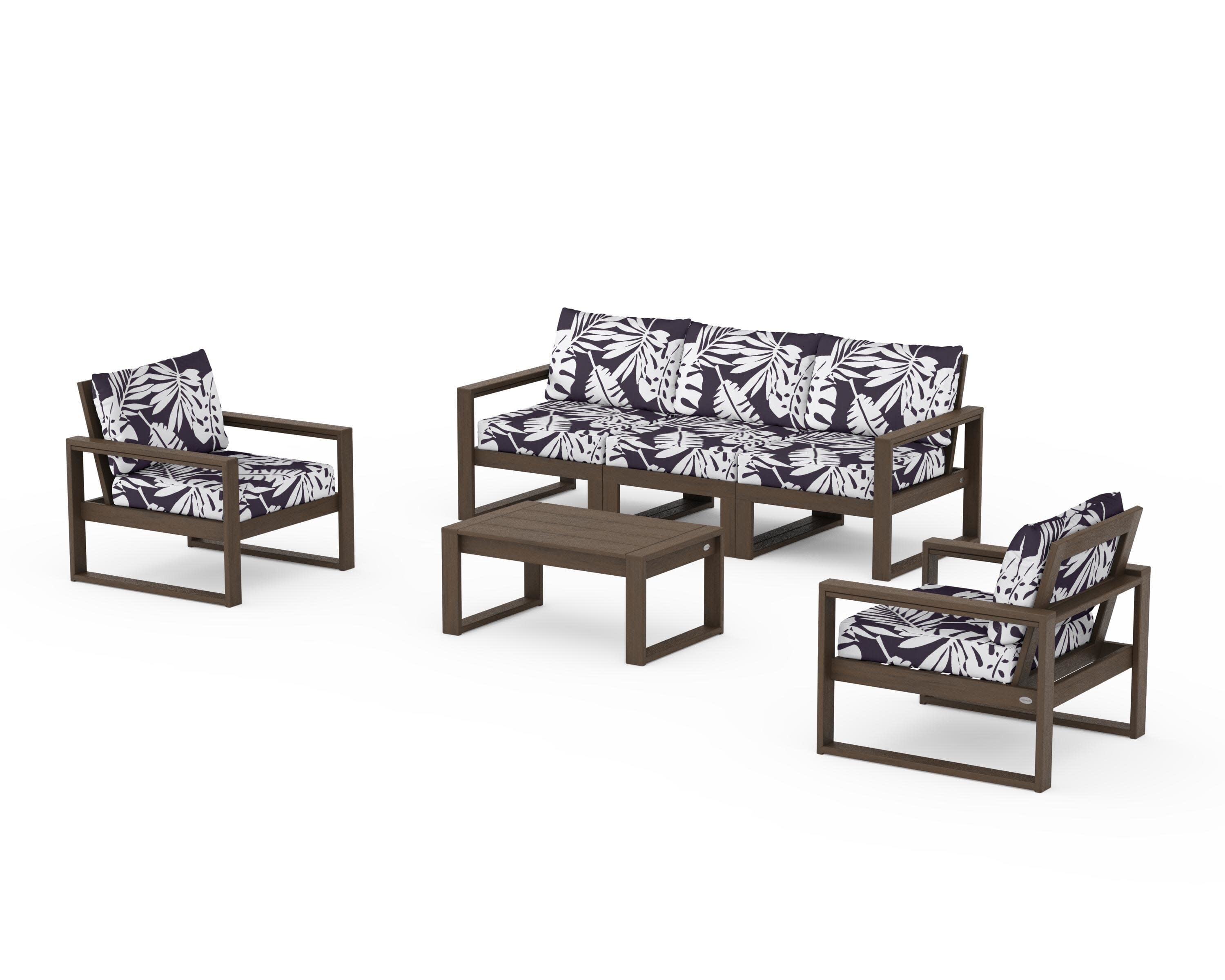 EDGE Sectional 4-Piece Deep Seating Set with Sofa in Kona / Leaf Navy