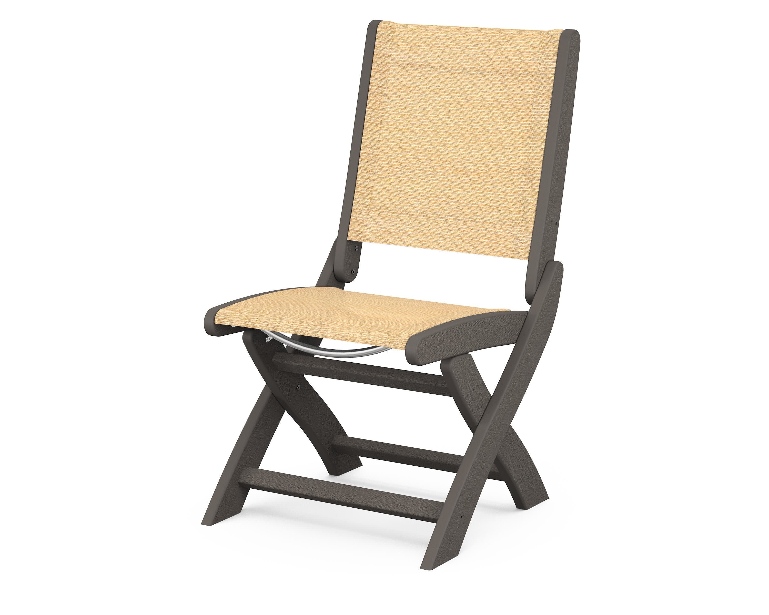 Coastal Folding Side Chair in Vintage Coffee / Dupioni Apricot Sling