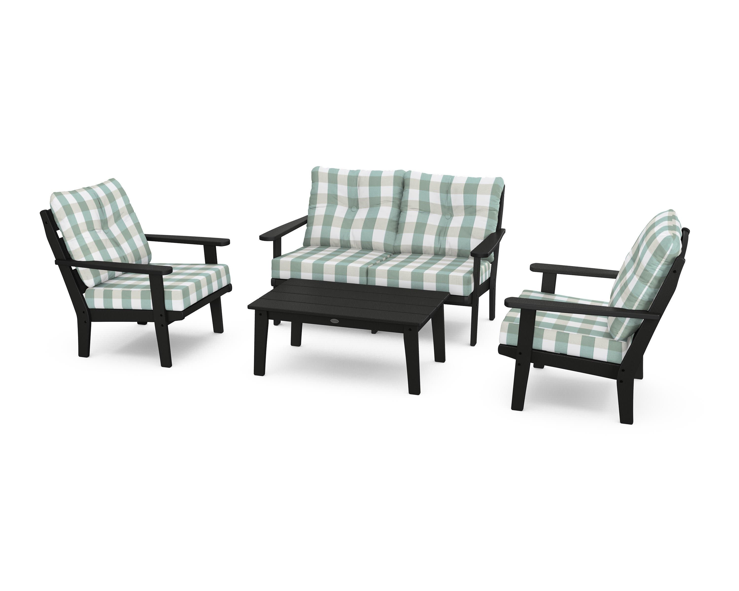 Lakeside 4-Piece Deep Seating Set in Black / Buffalo Plaid Glacier Spa