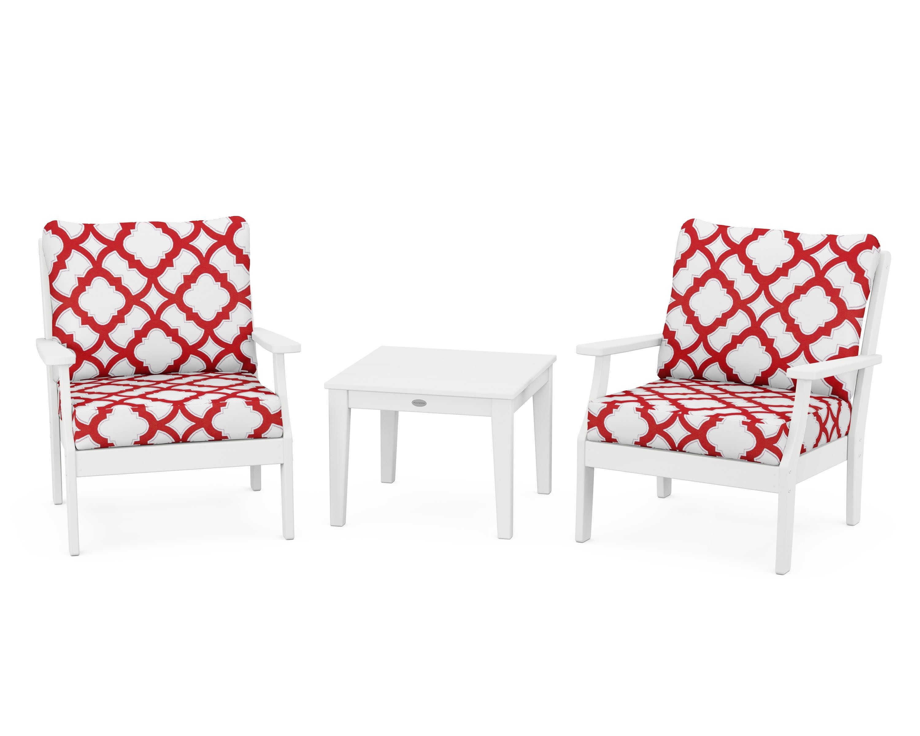 Braxton 3-Piece Deep Seating Set in White / Trellis Crimson