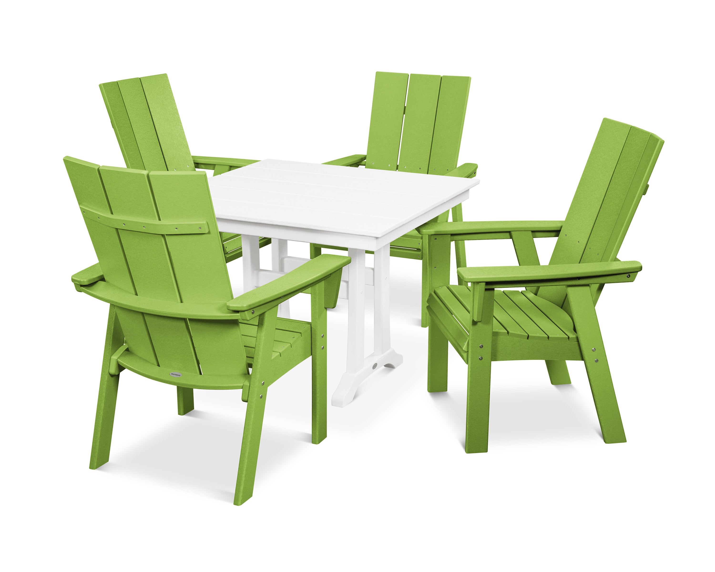 Modern Curveback Adirondack 5-Piece Farmhouse Trestle Dining Set in Lime / White