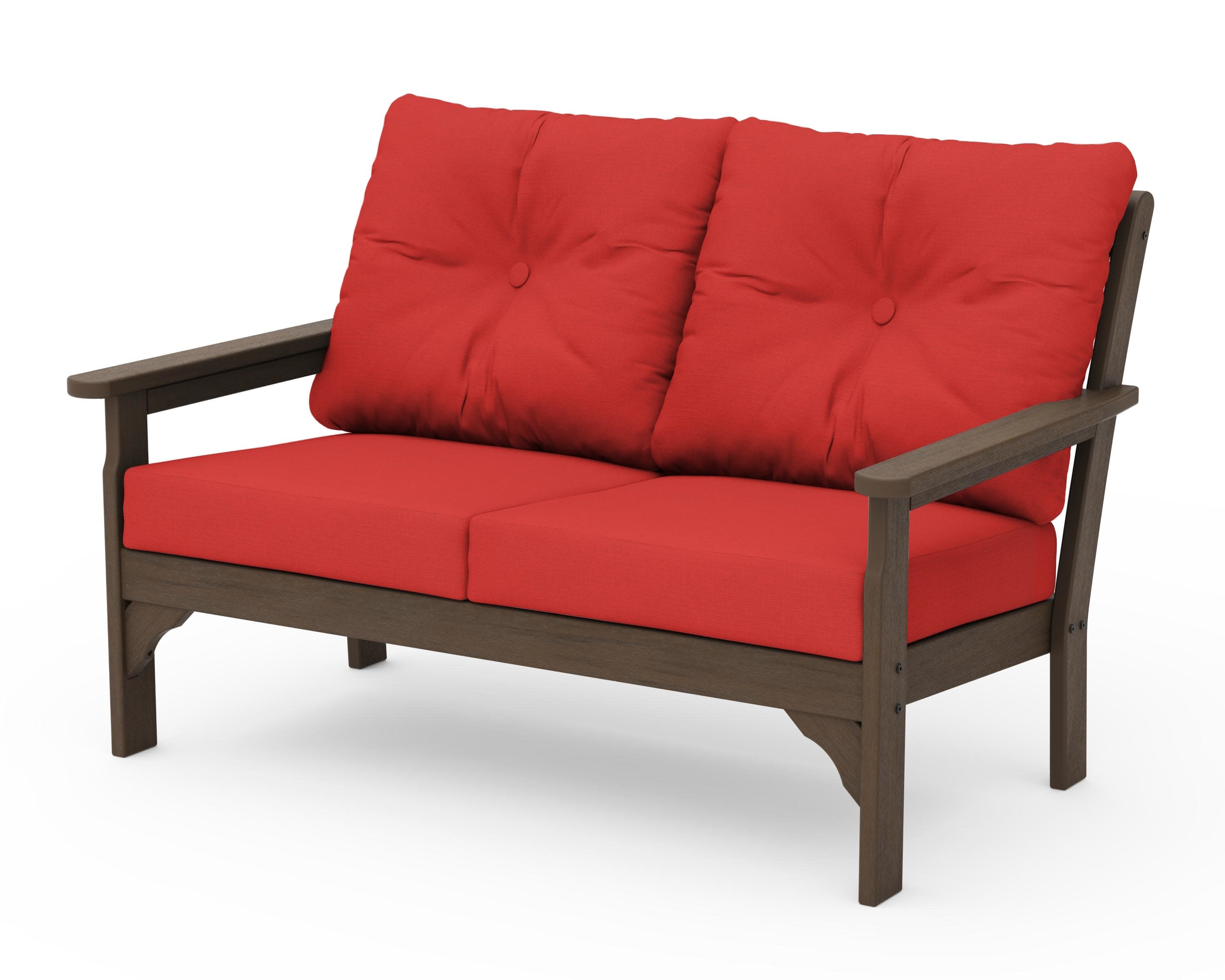 Vineyard Deep Seating Loveseat in Kona / Crimson Linen