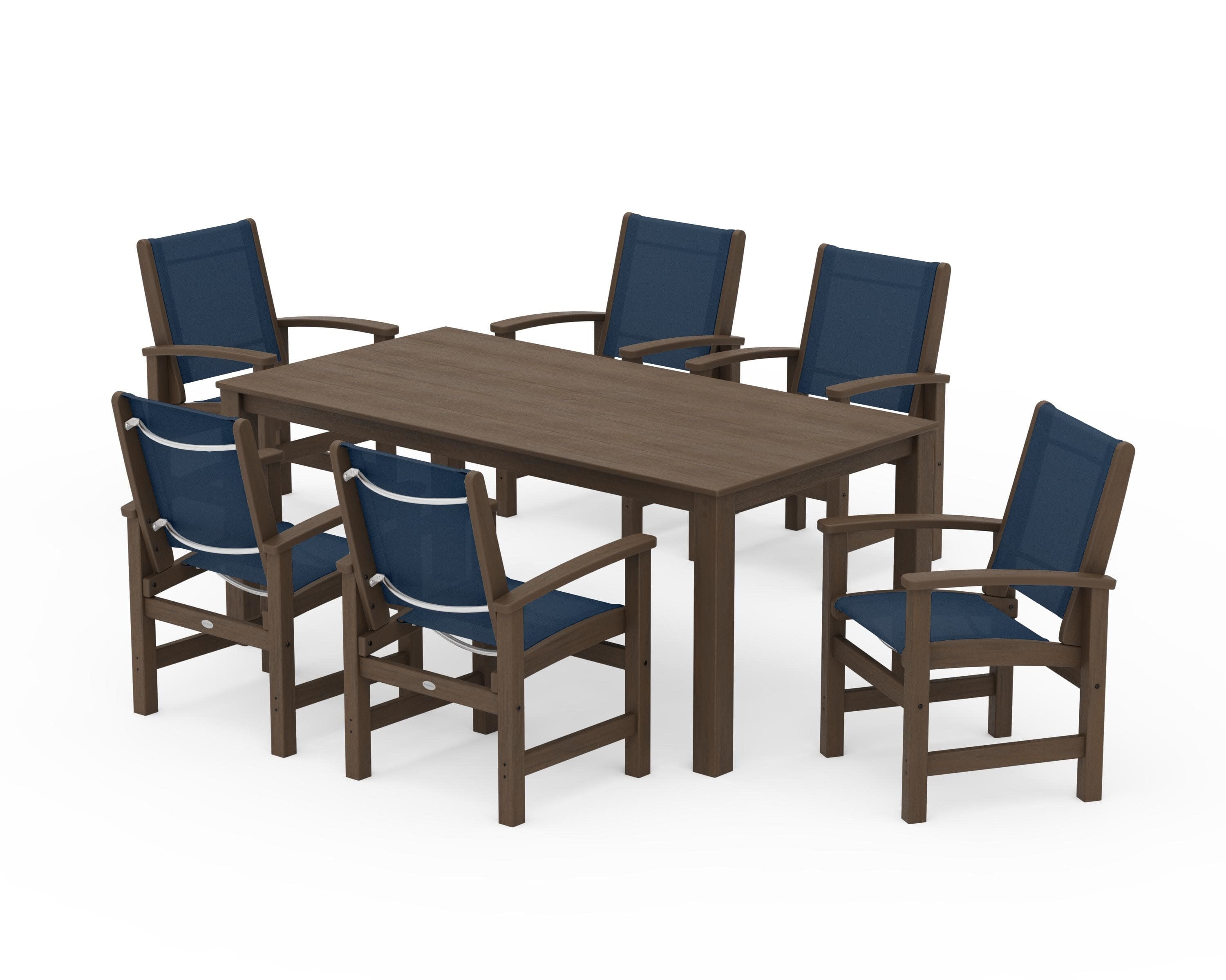 Coastal 7-Piece Parsons Dining Set in Kona / Navy Blue Sling