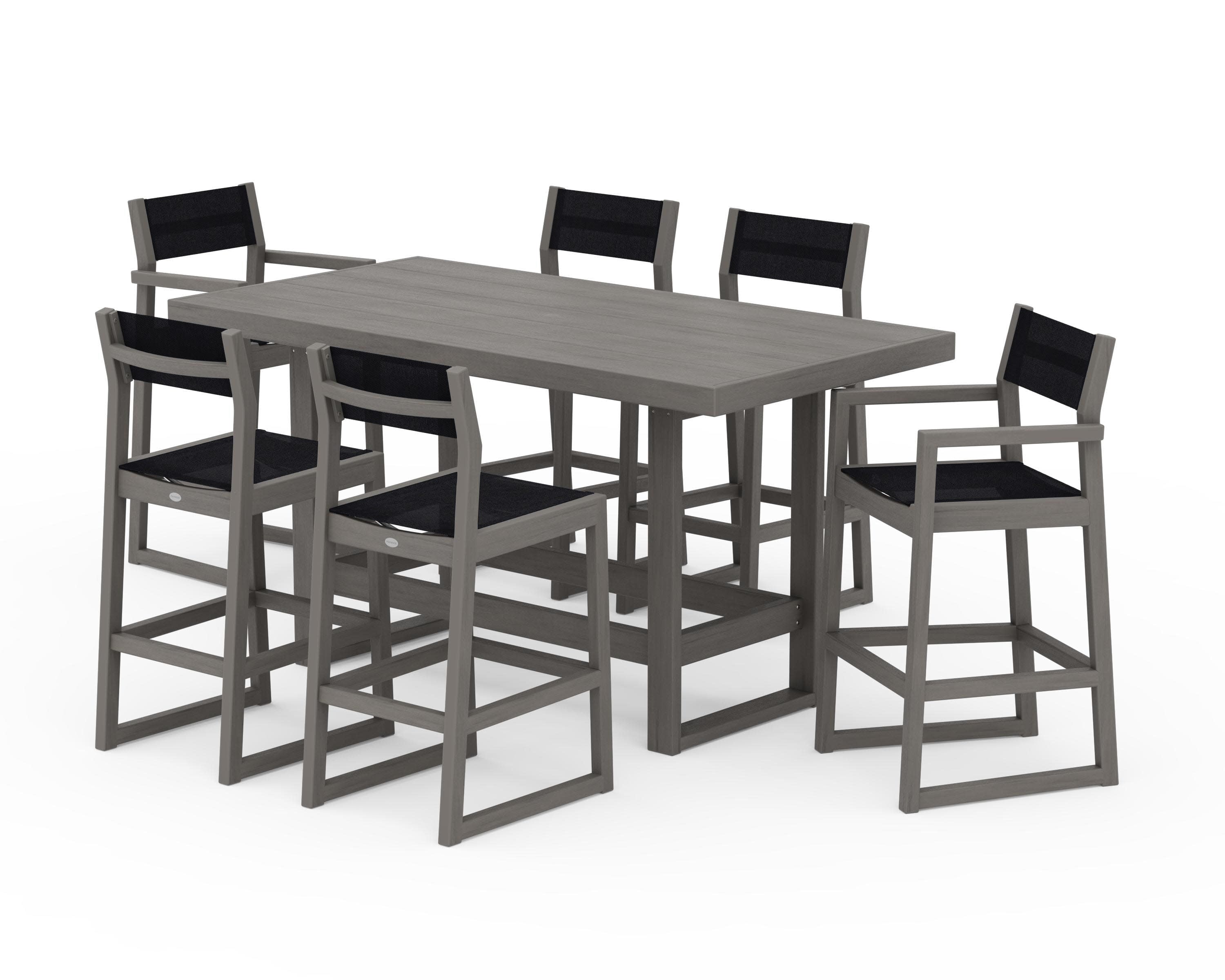 EDGE Sling 7-Piece Bar Table Set in Driftwood / Black Sling