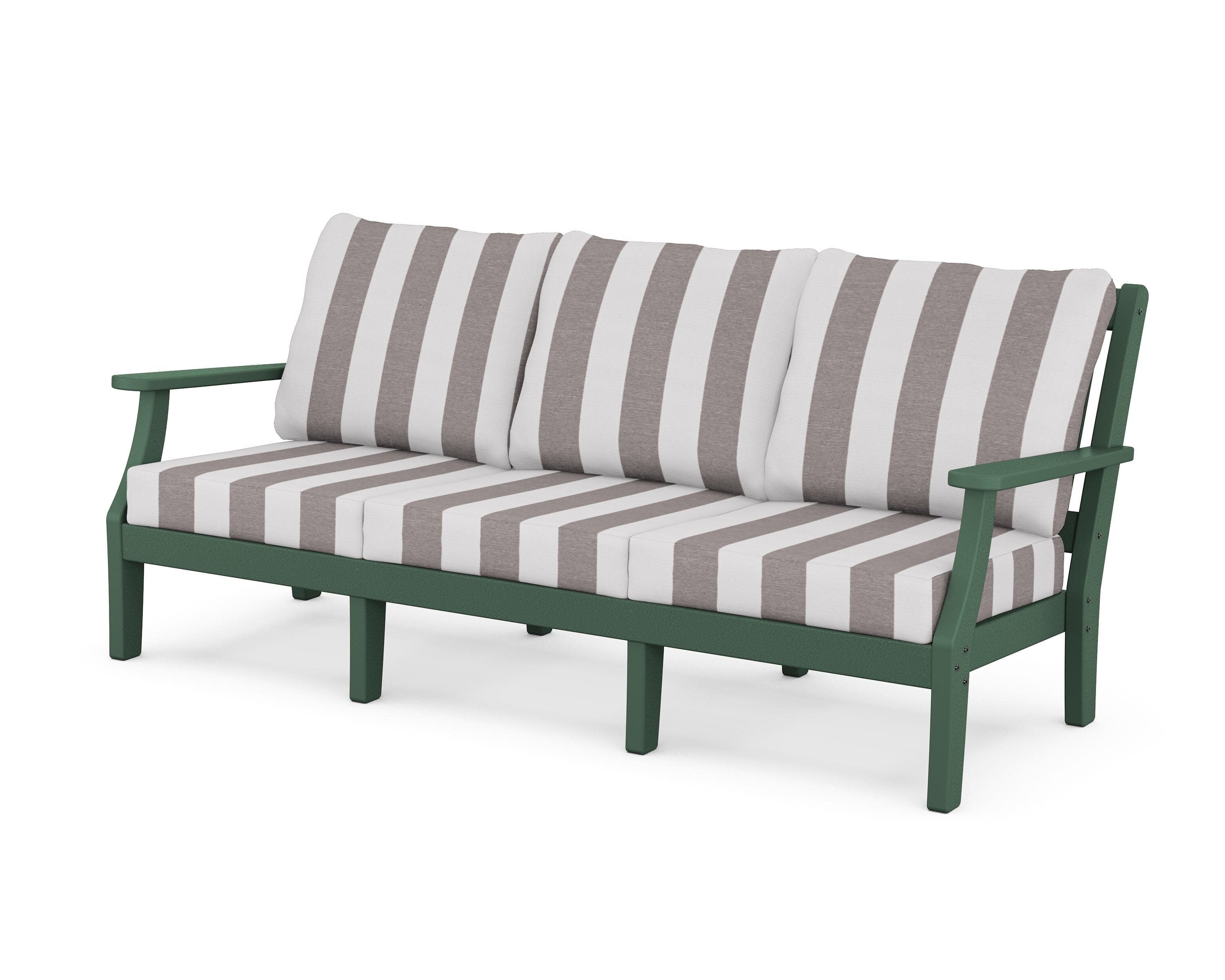 Chinoiserie Deep Seating Sofa in Green / Cabana Stripe Grey Mist