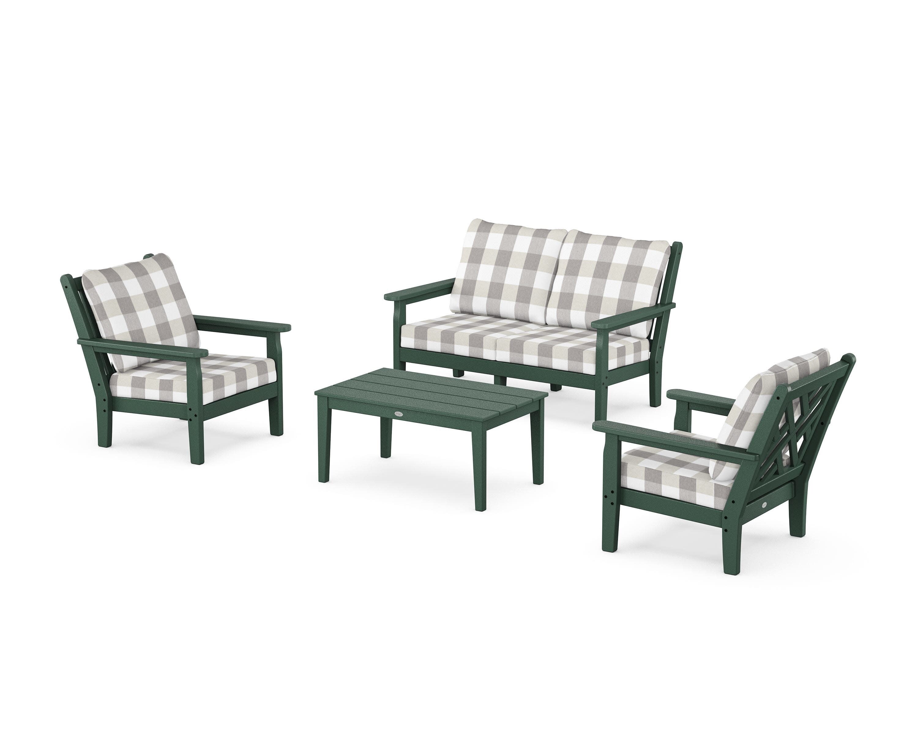 Chippendale 4-Piece Deep Seating Set with Loveseat in Green / Buffalo Plaid Grey Mist
