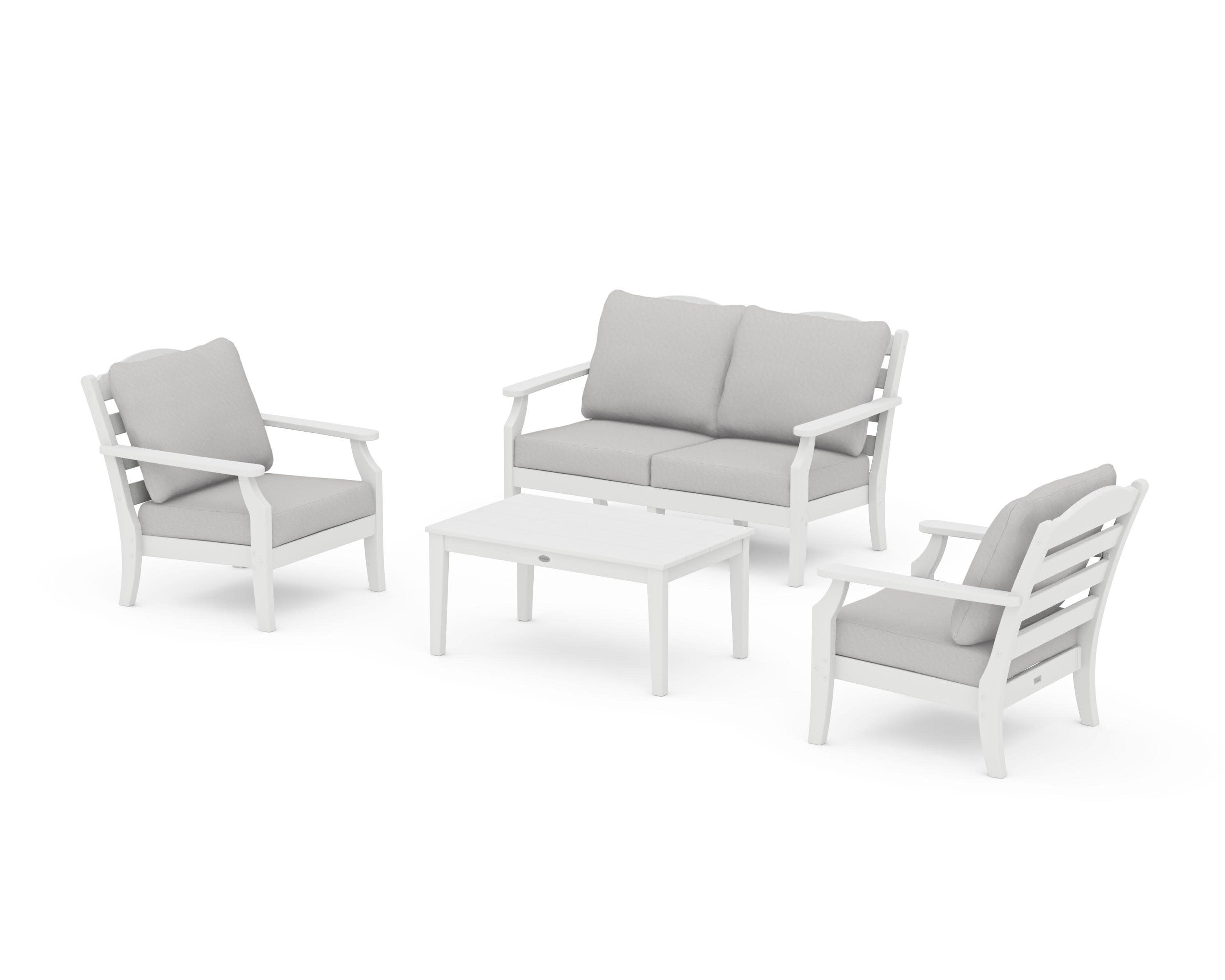 Savannah 4-Piece Deep Seating Set with Loveseat in White / Diamond in the Rough