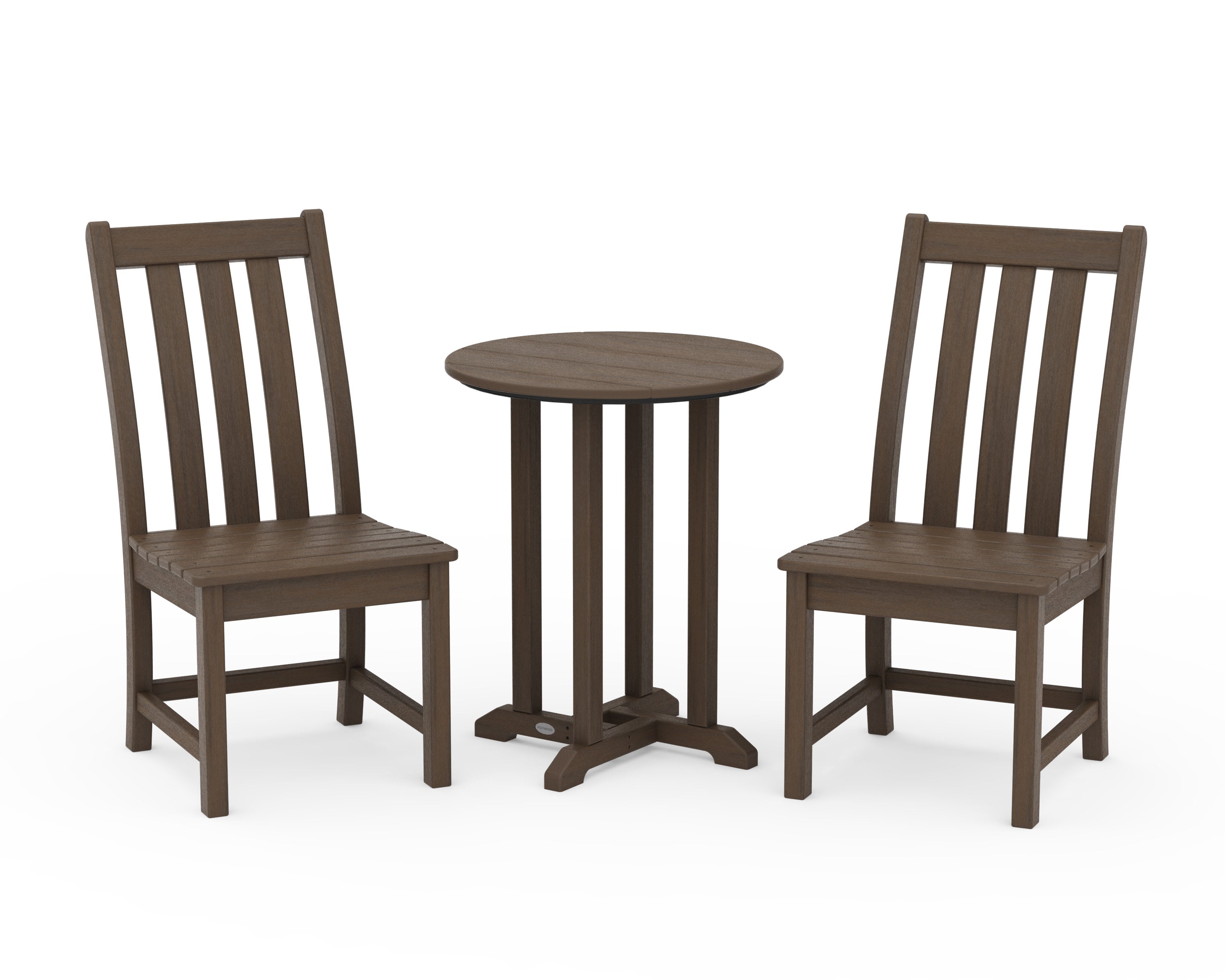 Vineyard Side Chair 3-Piece Round Bistro Dining Set in Kona