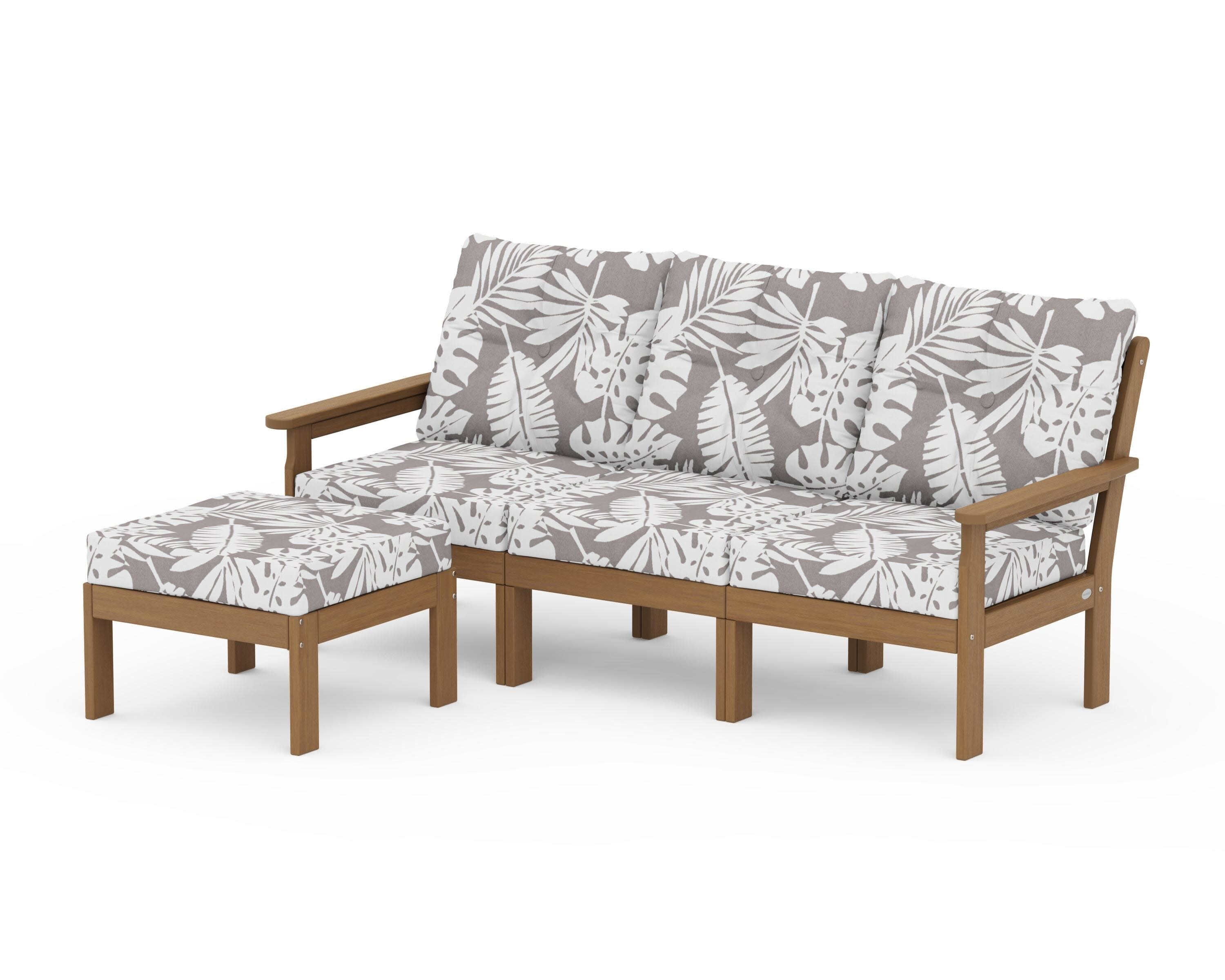 Vineyard 4-Piece Sectional with Ottoman in Natural / Leaf Grey Mist