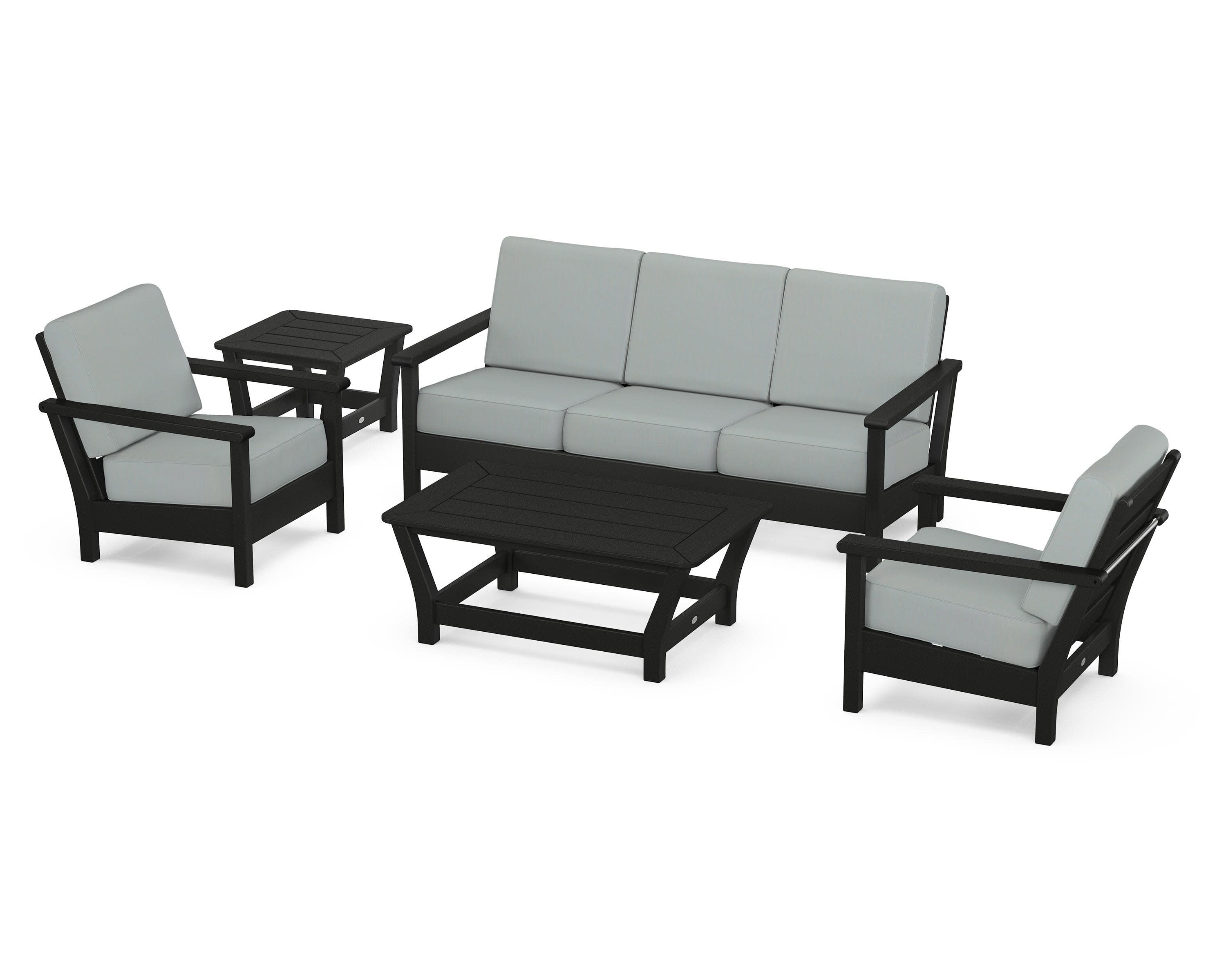 Harbour 5-Piece Deep Seating Set in Black / Spa