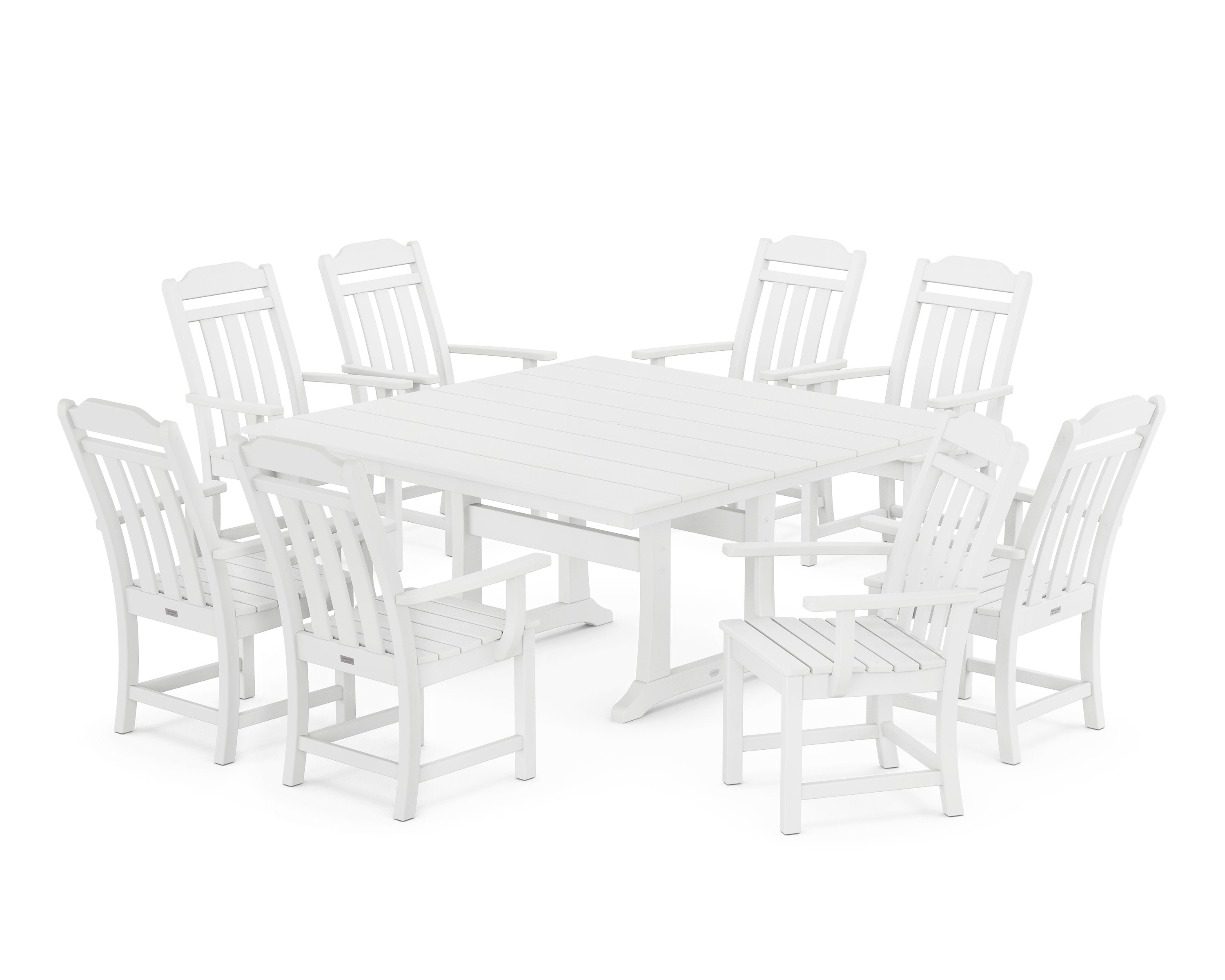 Cottage 9-Piece Square Farmhouse Dining Set with Trestle Legs in White