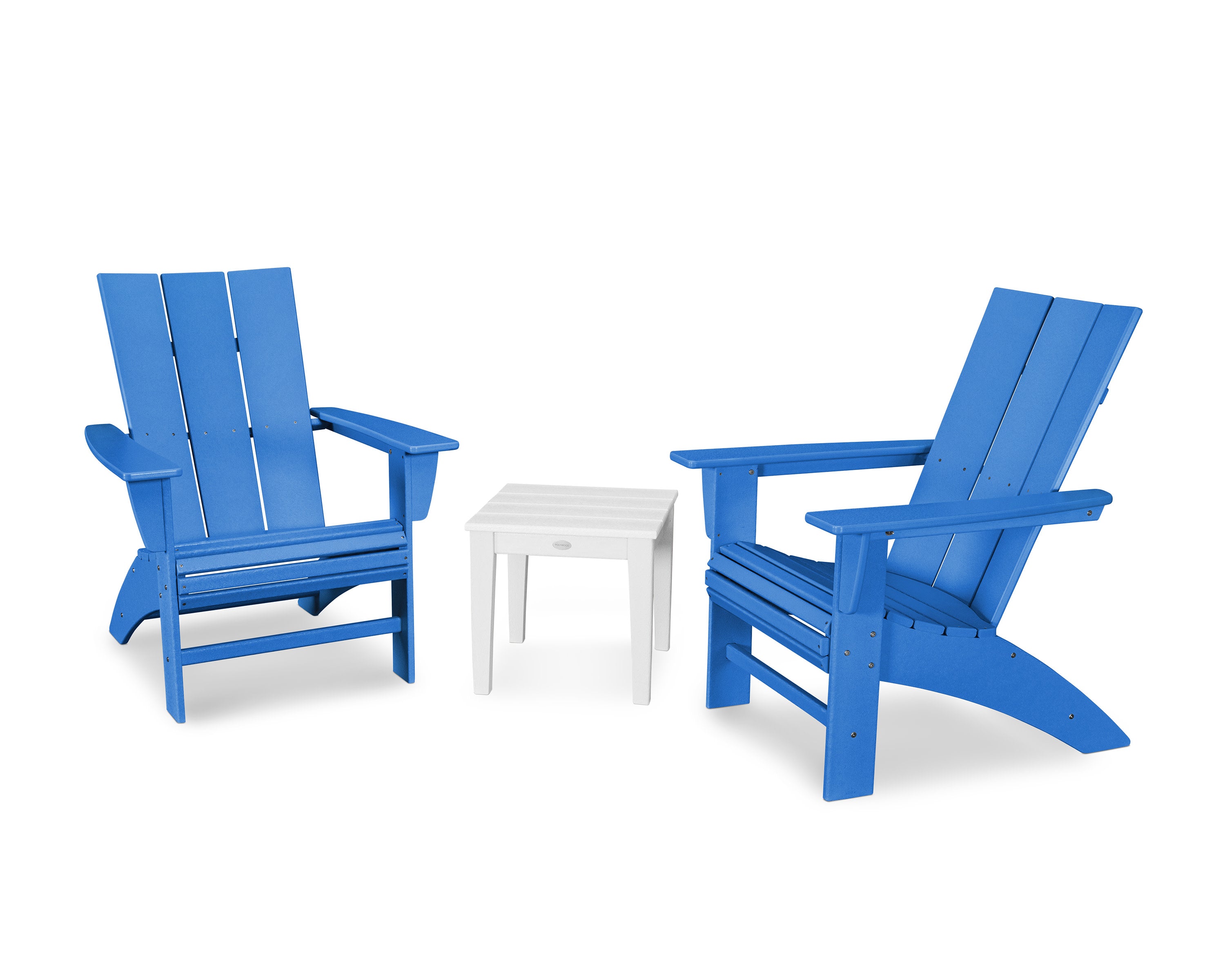 Modern 3-Piece Curveback Adirondack Set in Pacific Blue / White