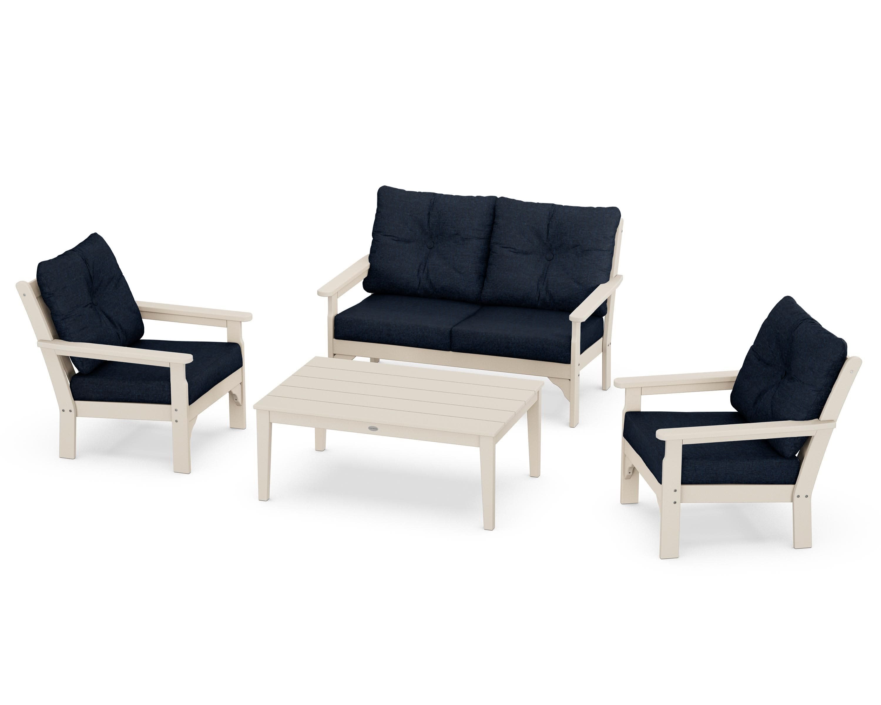 Vineyard 4-Piece Deep Seating Set in Sand / Marine Indigo