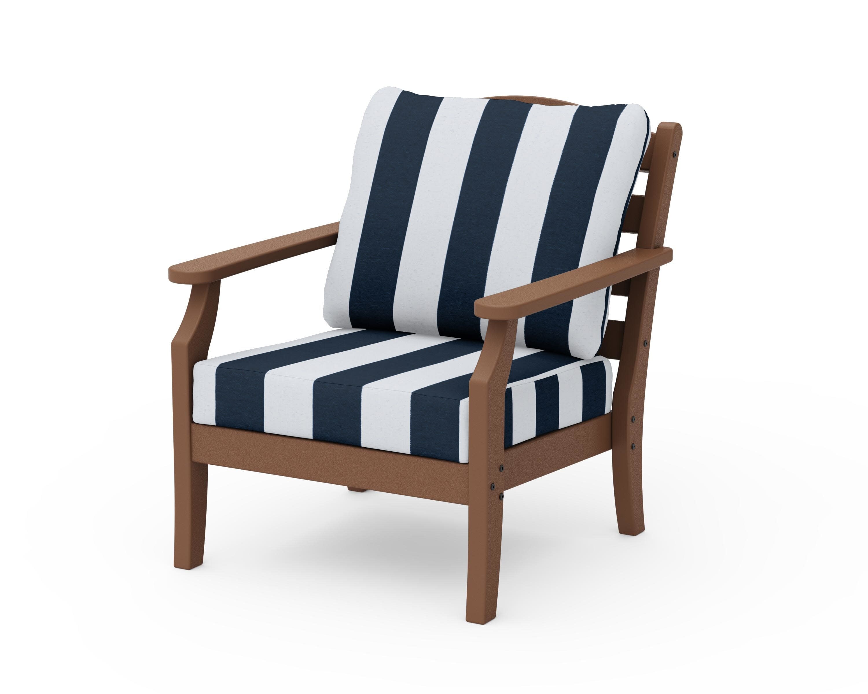 Savannah Deep Seating Chair in Teak / Cabana Stripe Marine Indigo