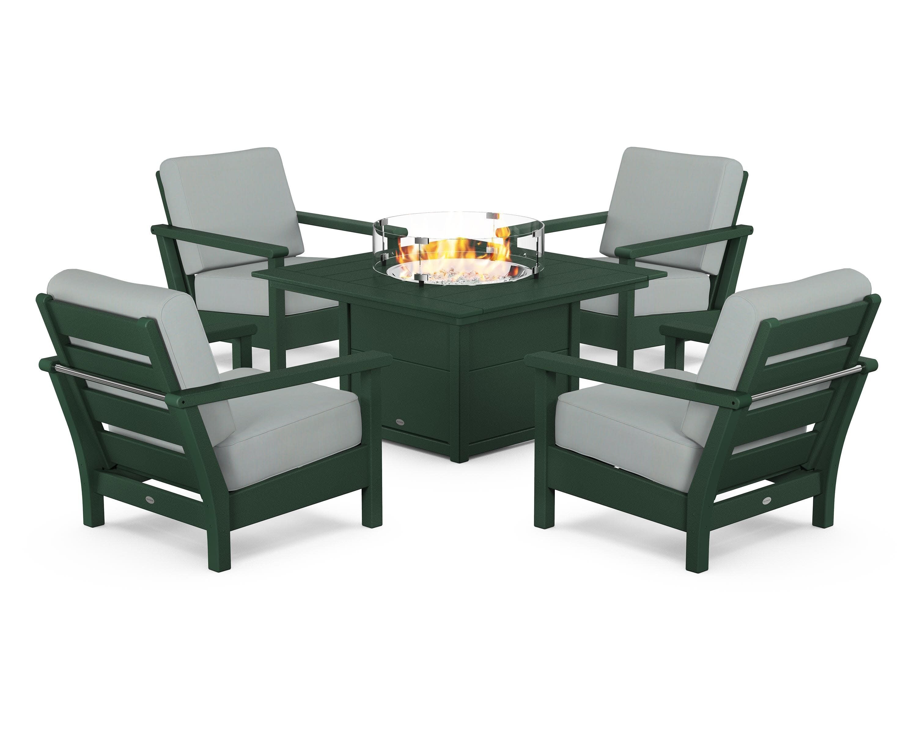 Harbour 5-Piece Conversation Set with Fire Pit Table in Green / Spa