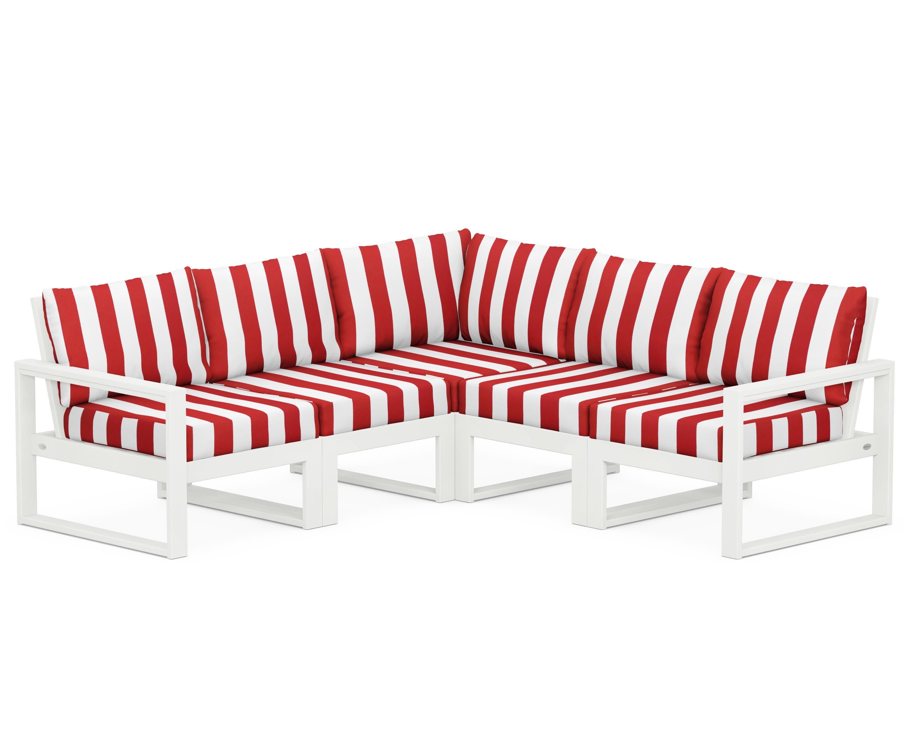 EDGE 5-Piece Modular Deep Seating Set in Vintage White / Cabana Stripe Crimson