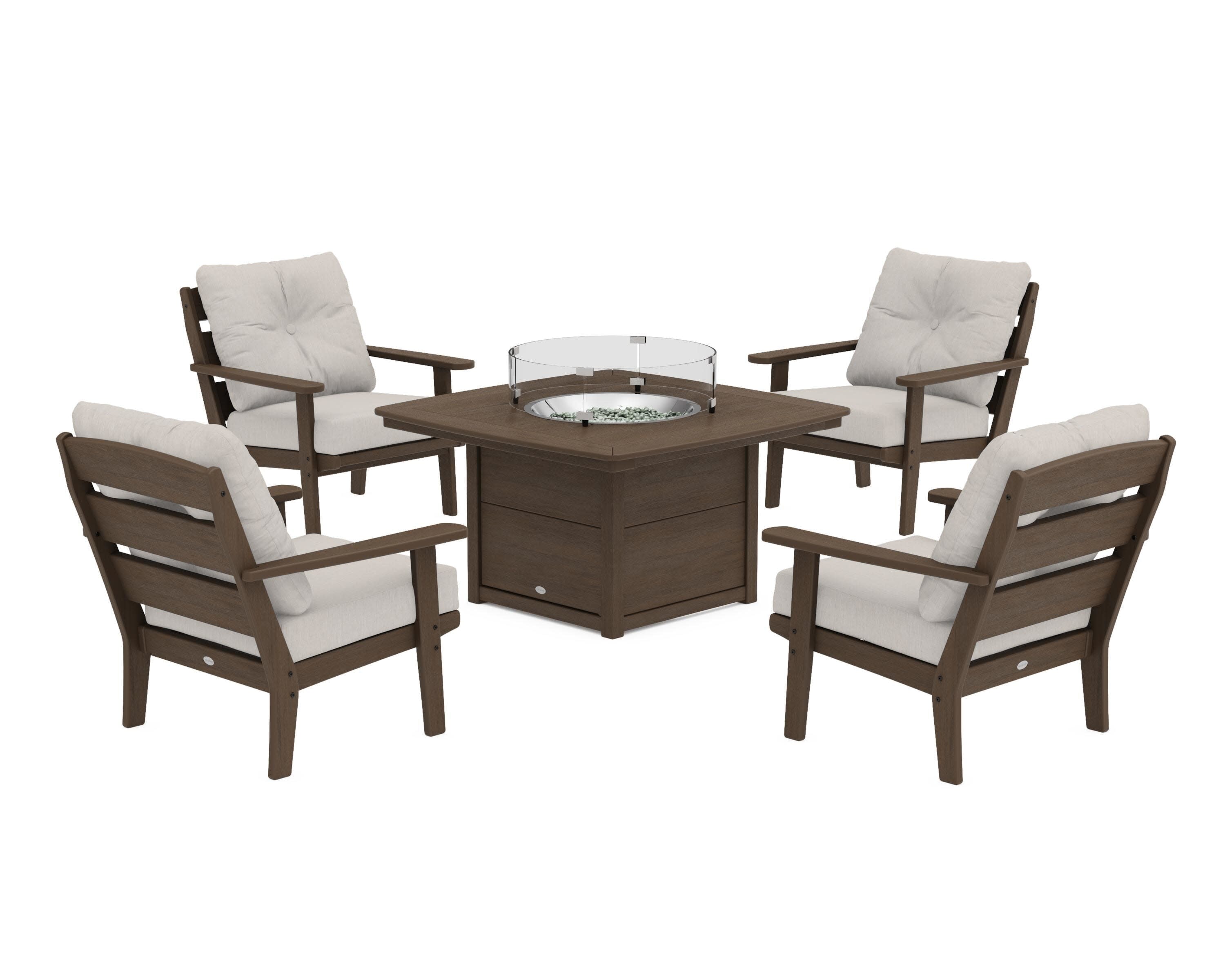 Lakeside 5-Piece Deep Seating Set with Nautical Fire Pit Table in Kona / Cast Ash