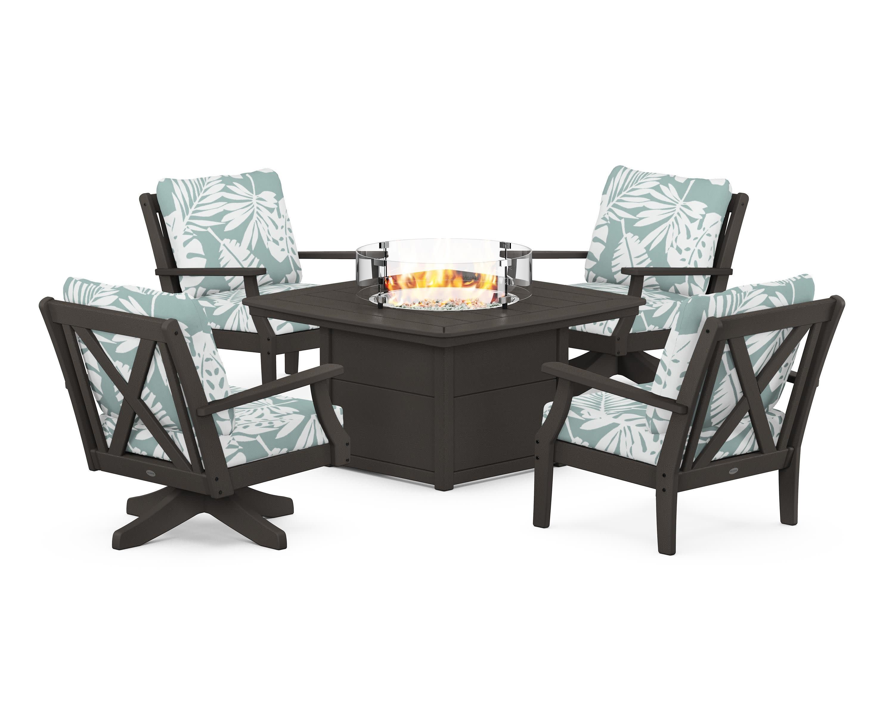 Braxton 5-Piece Deep Seating Set with Fire Table in Vintage Coffee / Leaf Glacier Spa