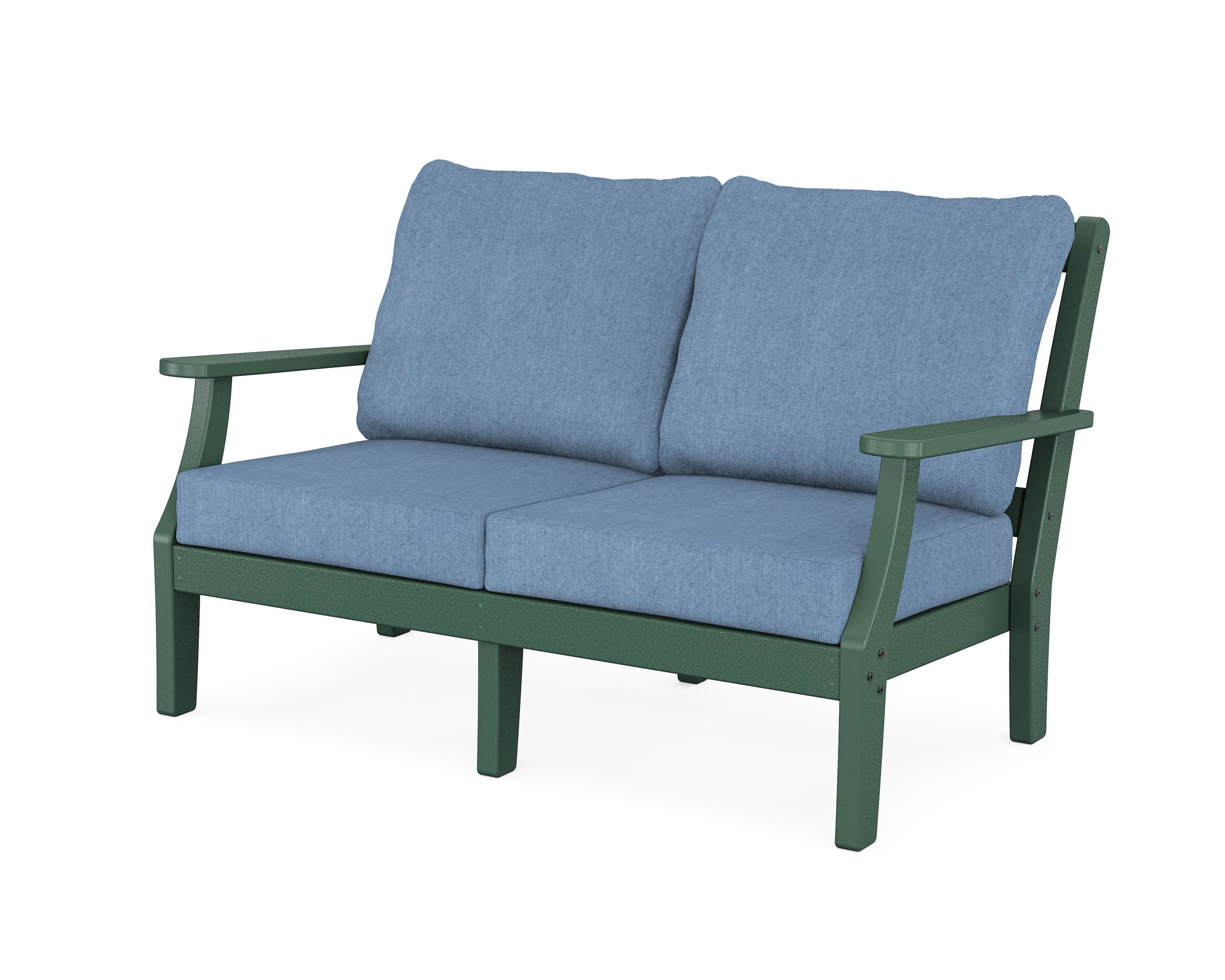Chinoiserie Deep Seating Loveseat in Green / Sky Blue