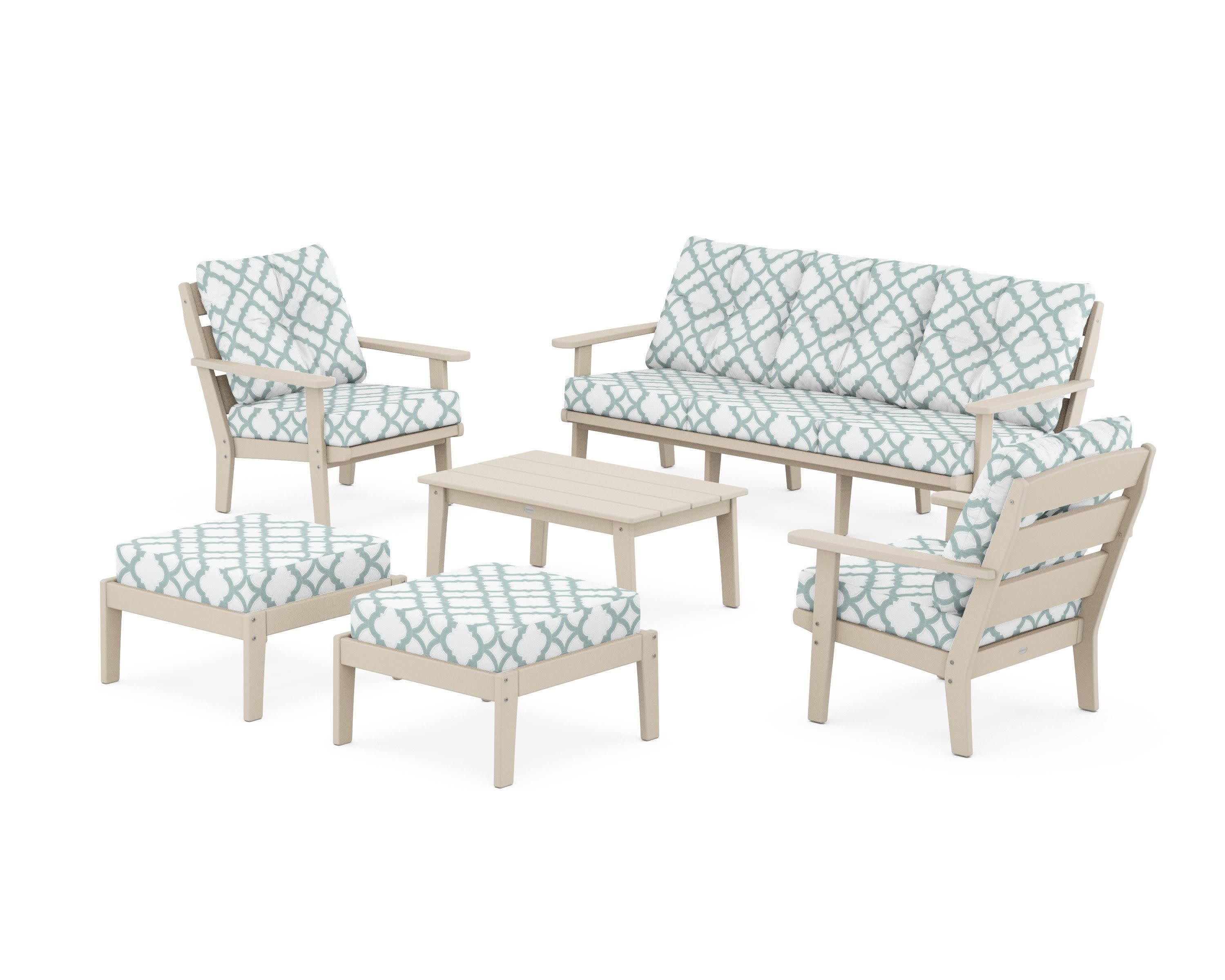 Lakeside 6-Piece Lounge Sofa Set in Sand / Trellis Glacier Spa
