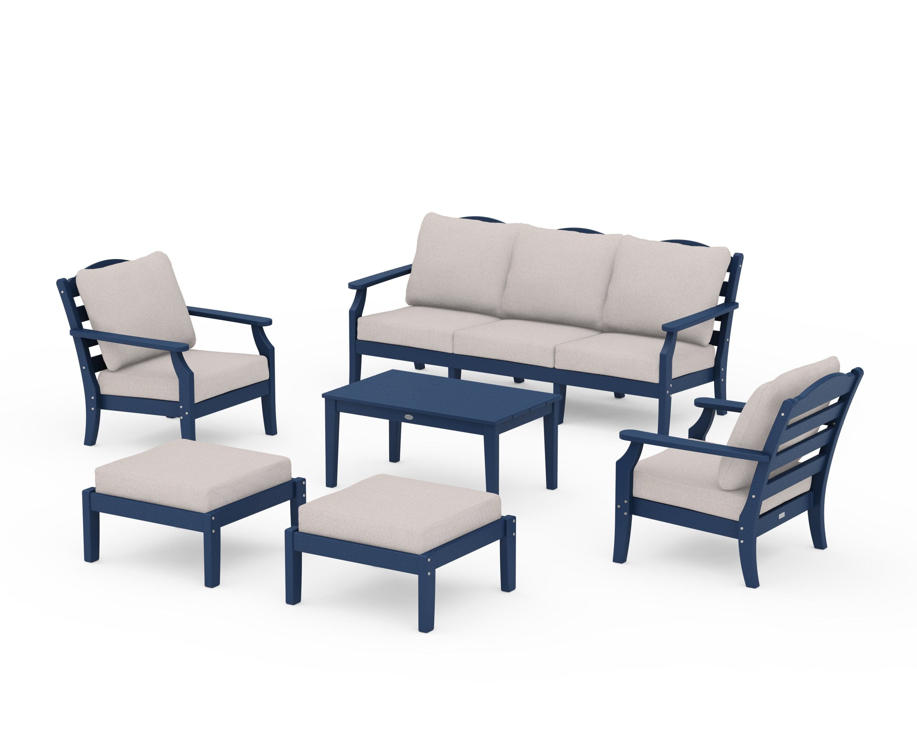 Savannah 6-Piece Lounge Sofa Set in Navy / Dune Burlap