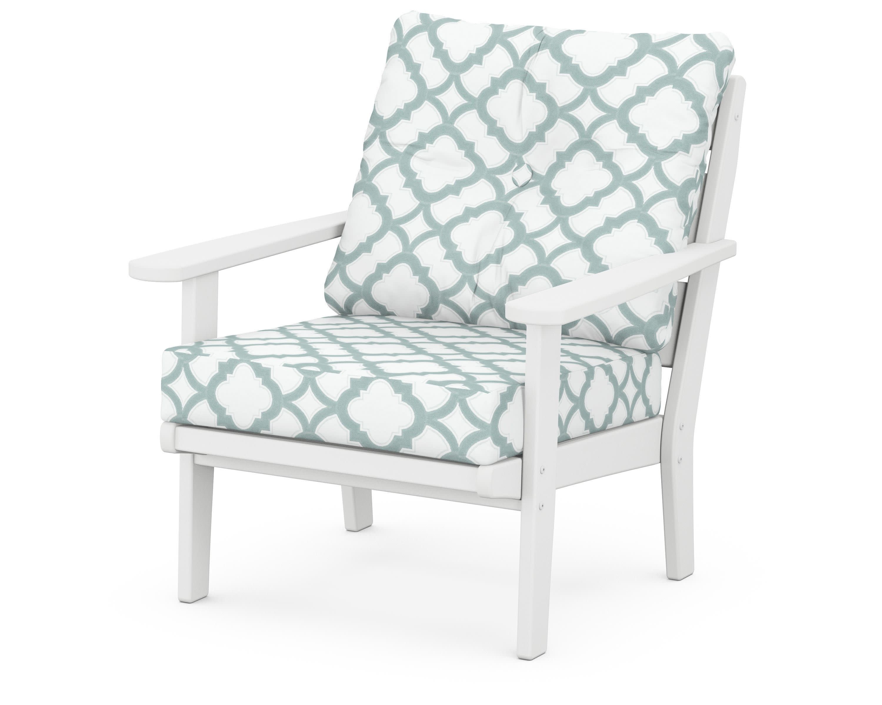 Lakeside Deep Seating Chair in White / Trellis Glacier Spa
