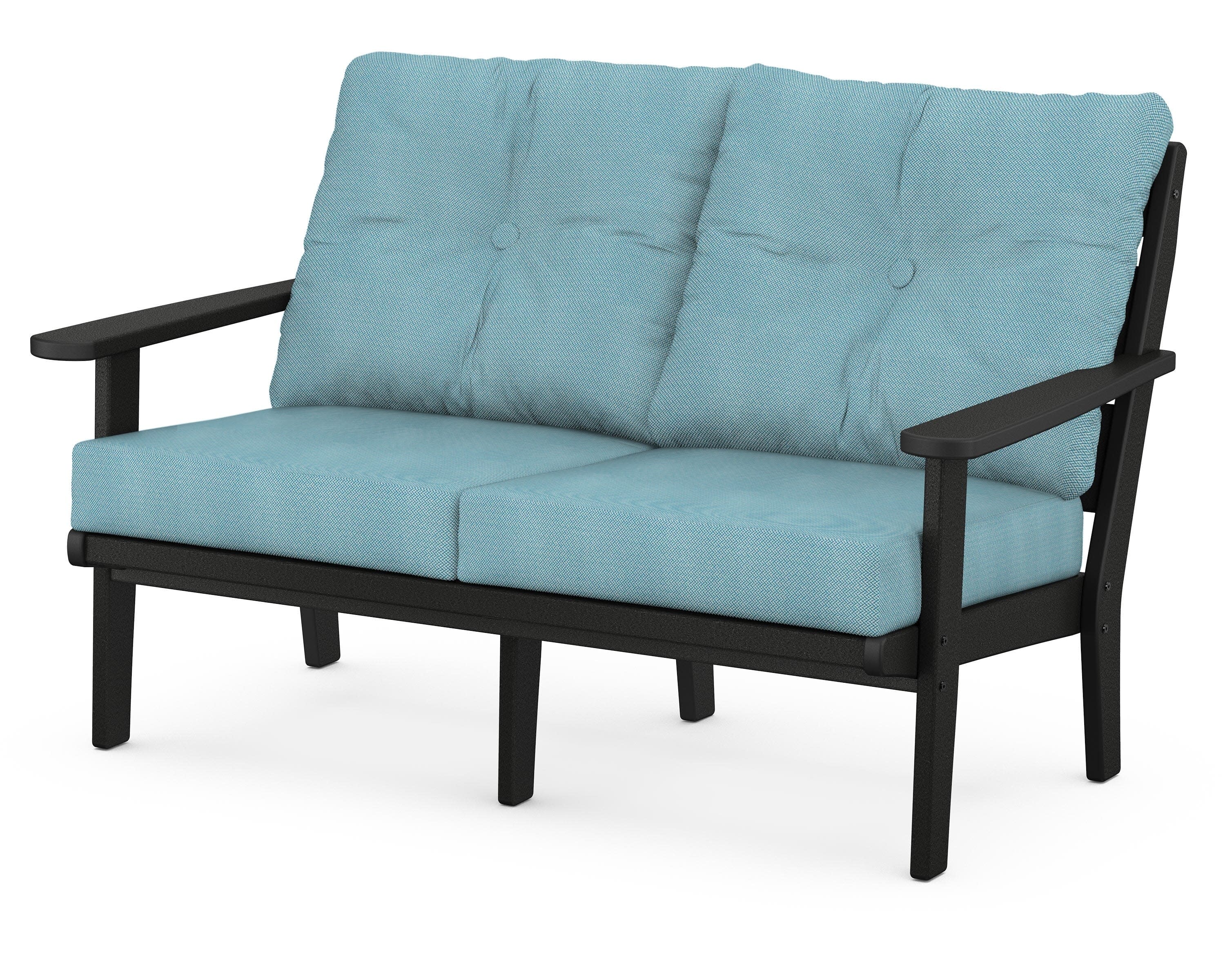 Lakeside Deep Seating Loveseat in Black / Lattice Sky Blue