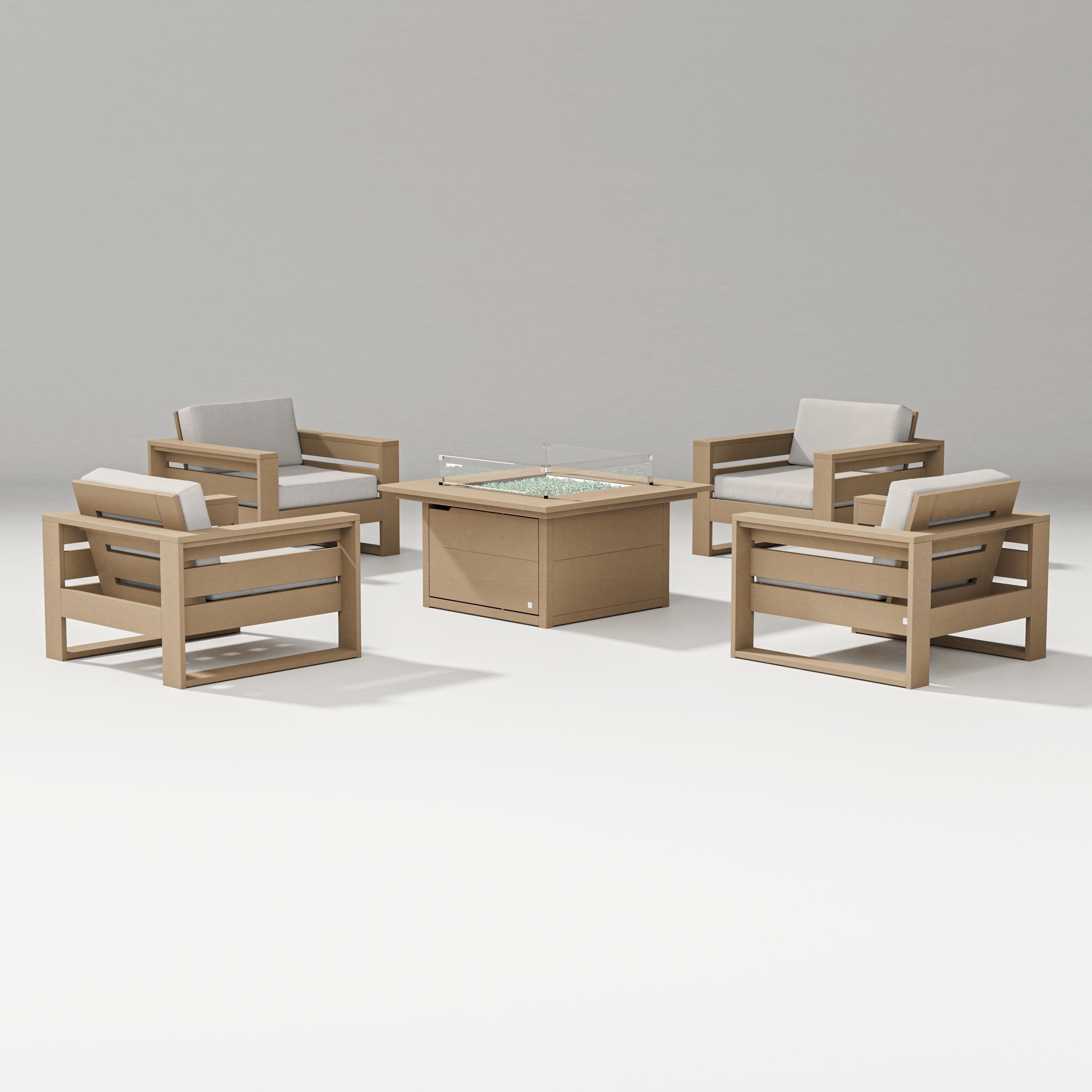 Latitude 5-Piece Lounge Fire Table Set in Vintage Sahara / Cast Ash