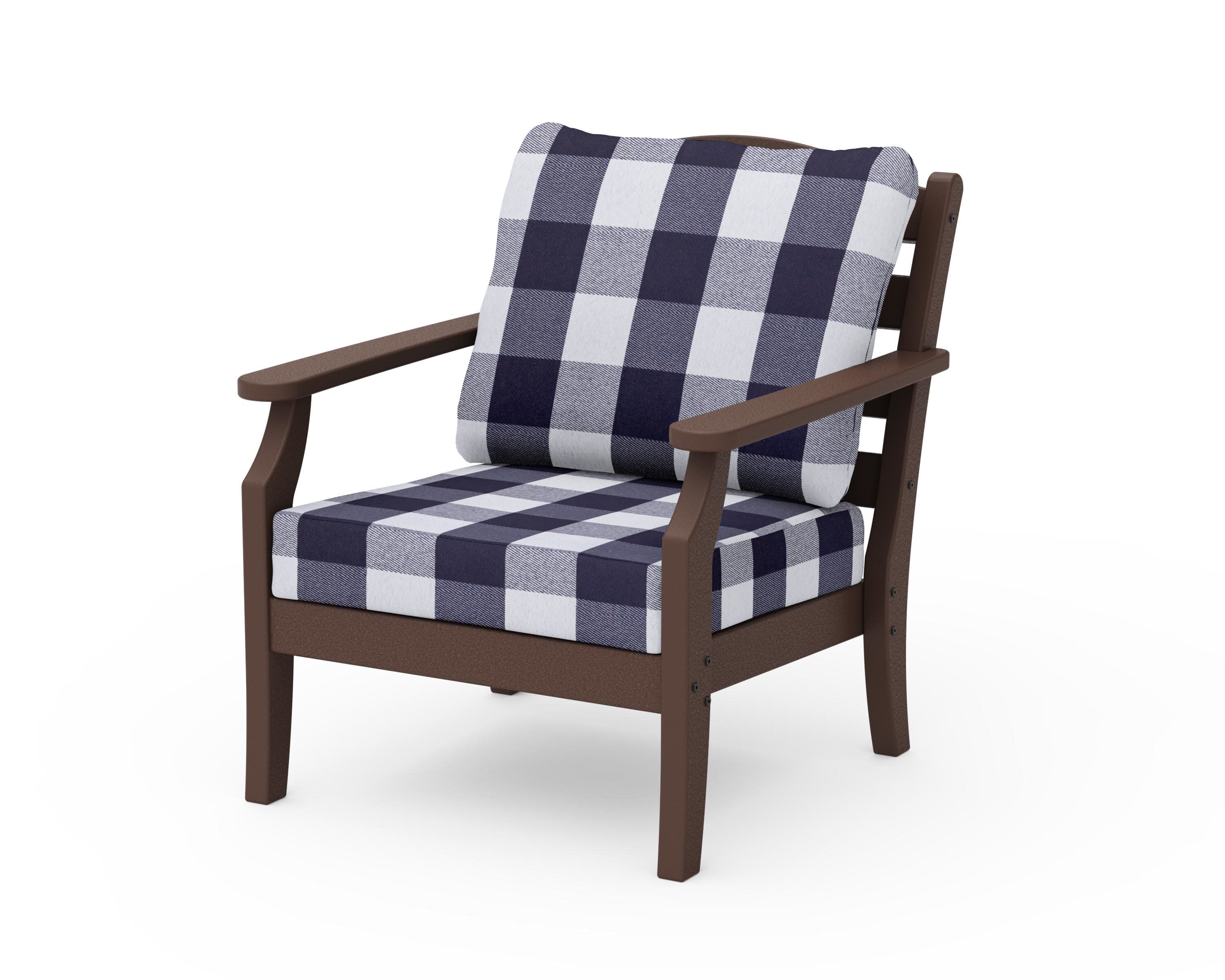 Savannah Deep Seating Chair in Mahogany / Buffalo Plaid Navy