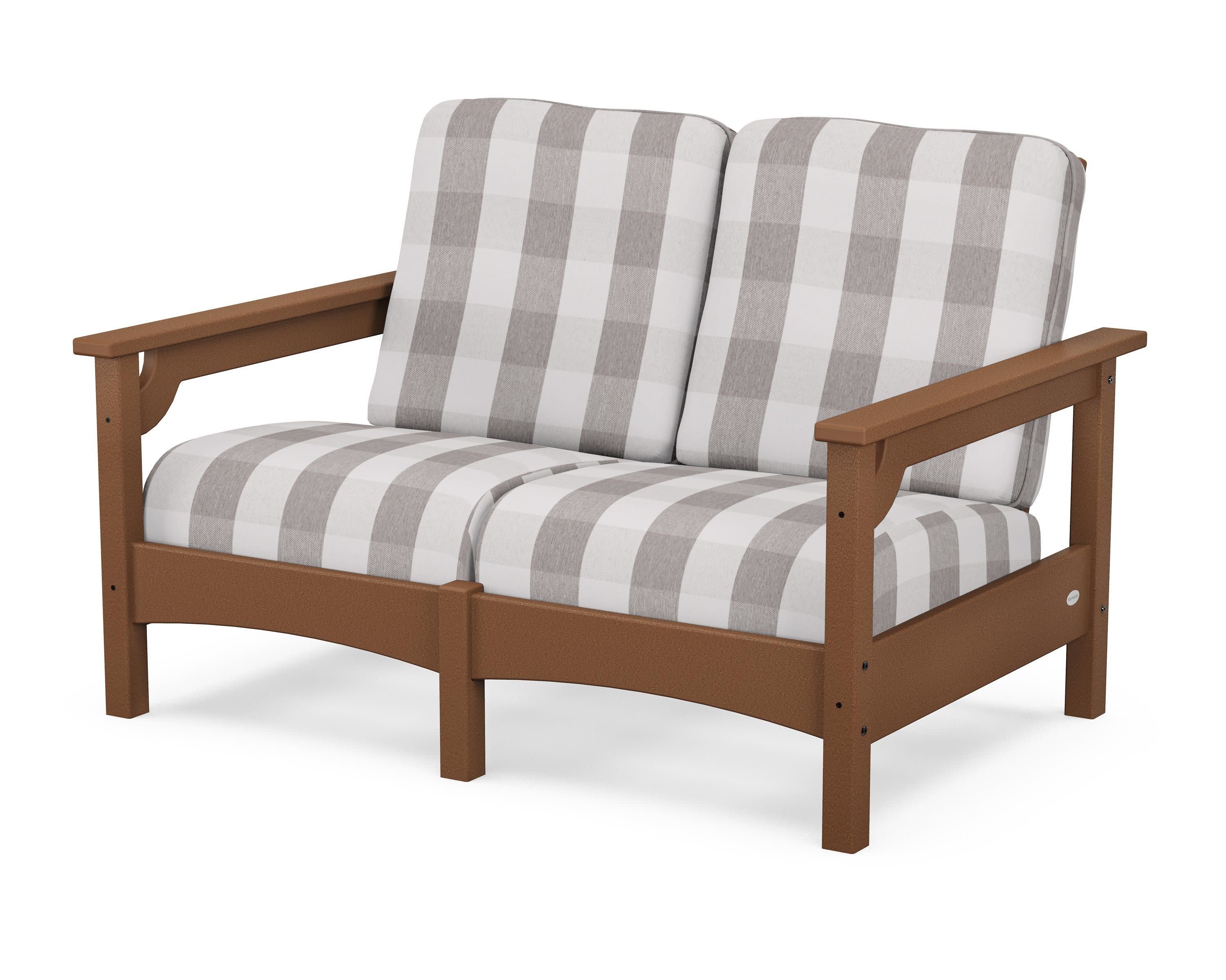 Club Loveseat in Teak / Buffalo Plaid Grey Mist