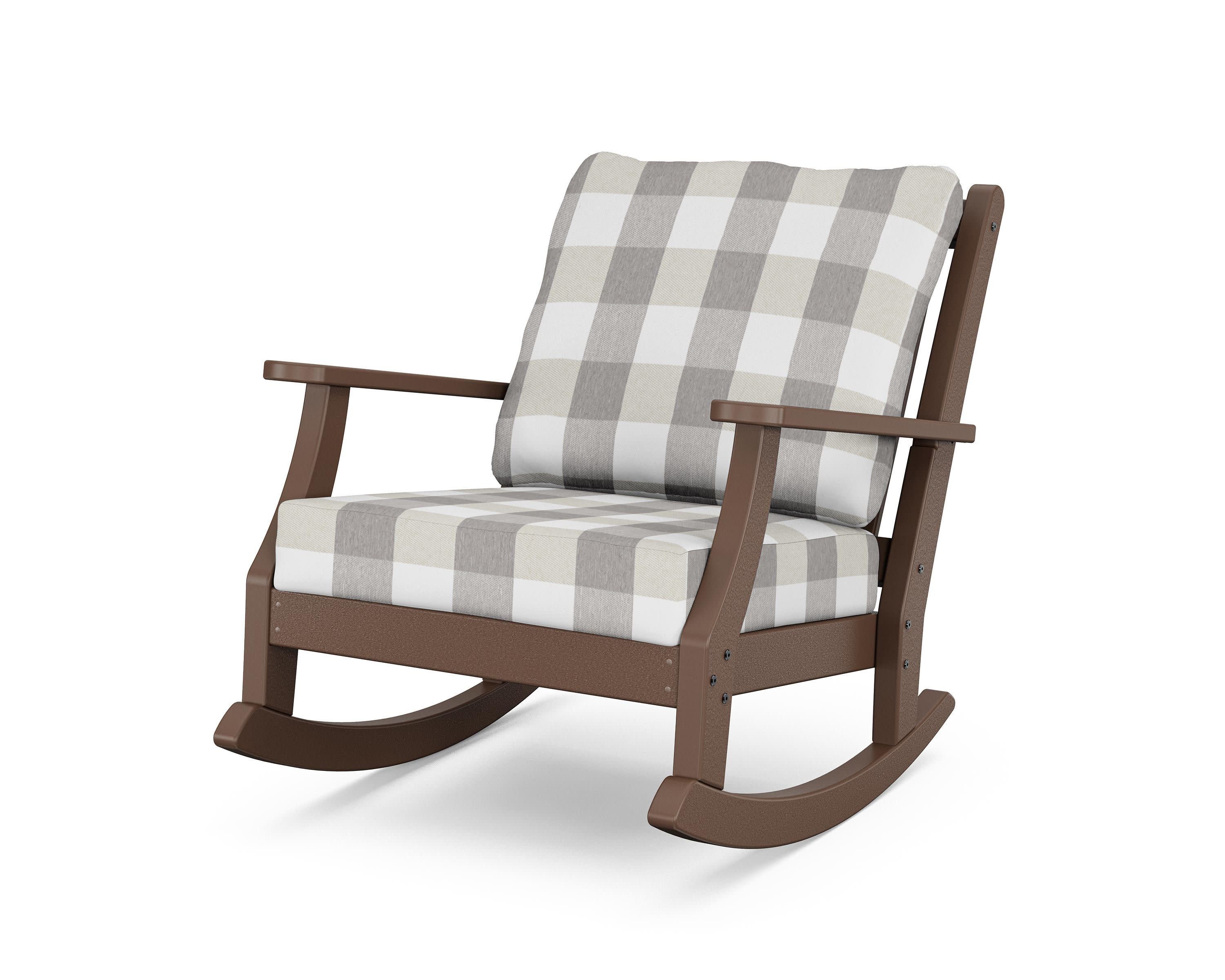 Wovendale Deep Seating Rocking Chair in Mahogany / Buffalo Plaid Grey Mist