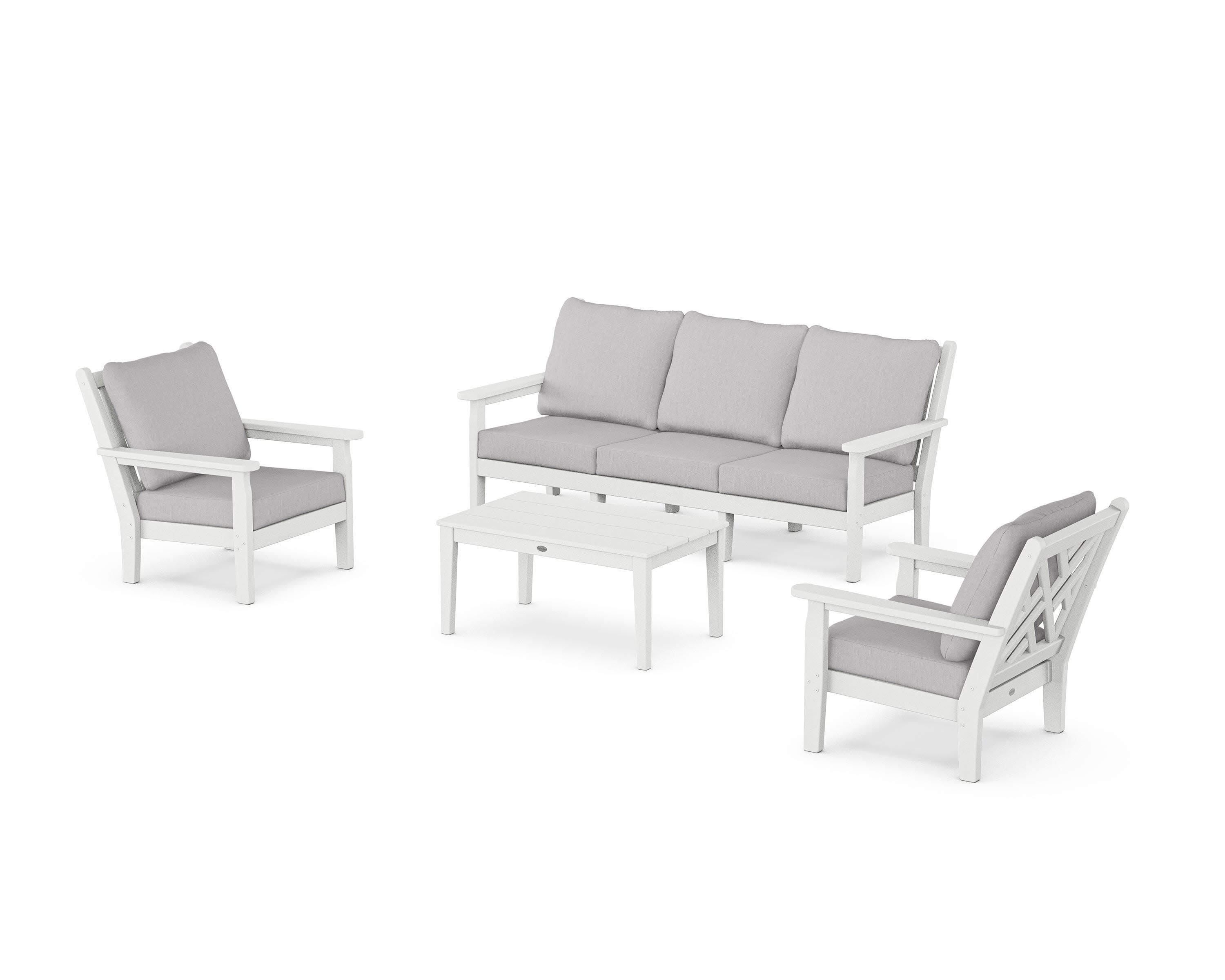 Chippendale 4-Piece Deep Seating Set with Sofa in White / Granite