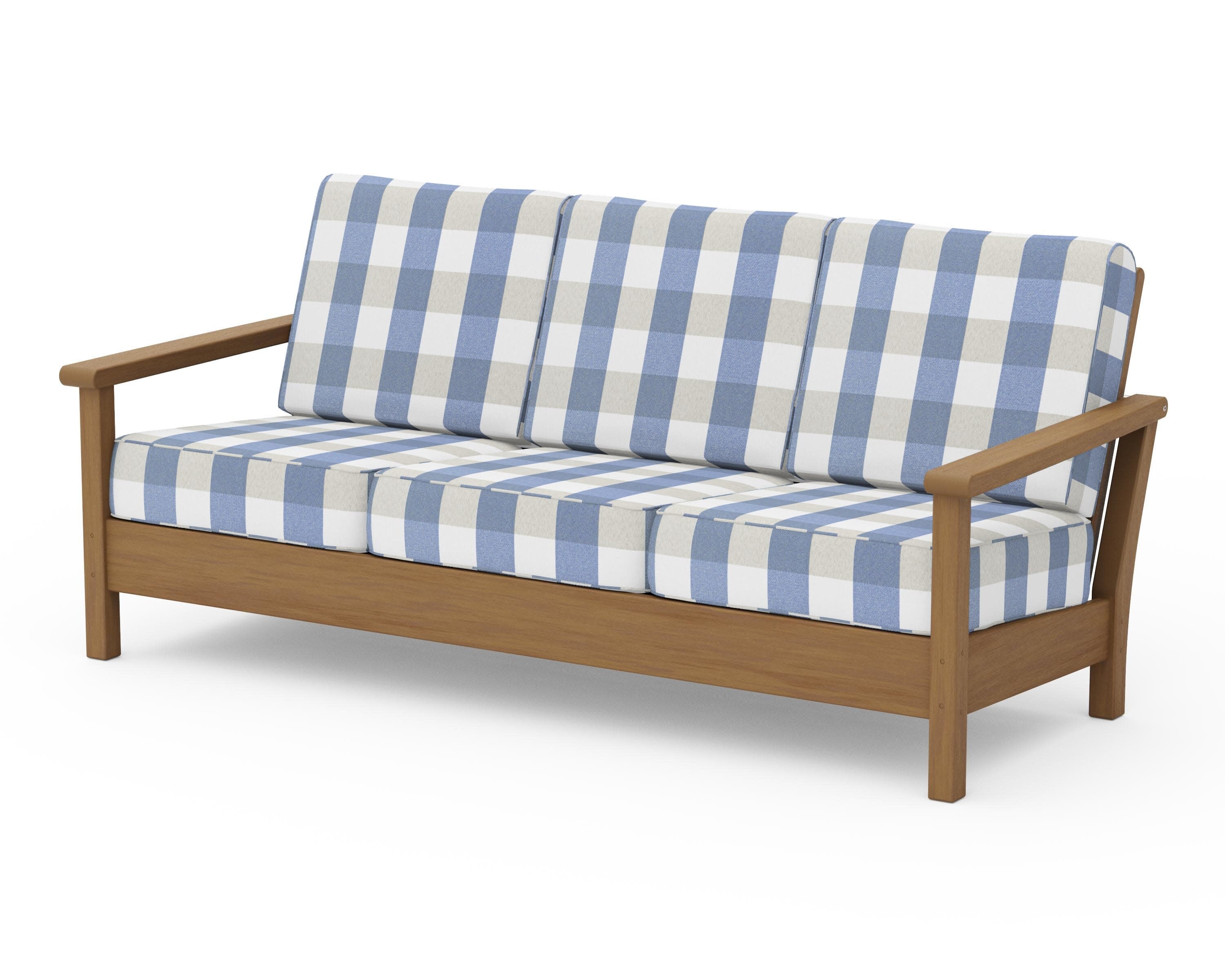 Harbour Deep Seating Sofa in Natural / Buffalo Plaid Sky Blue