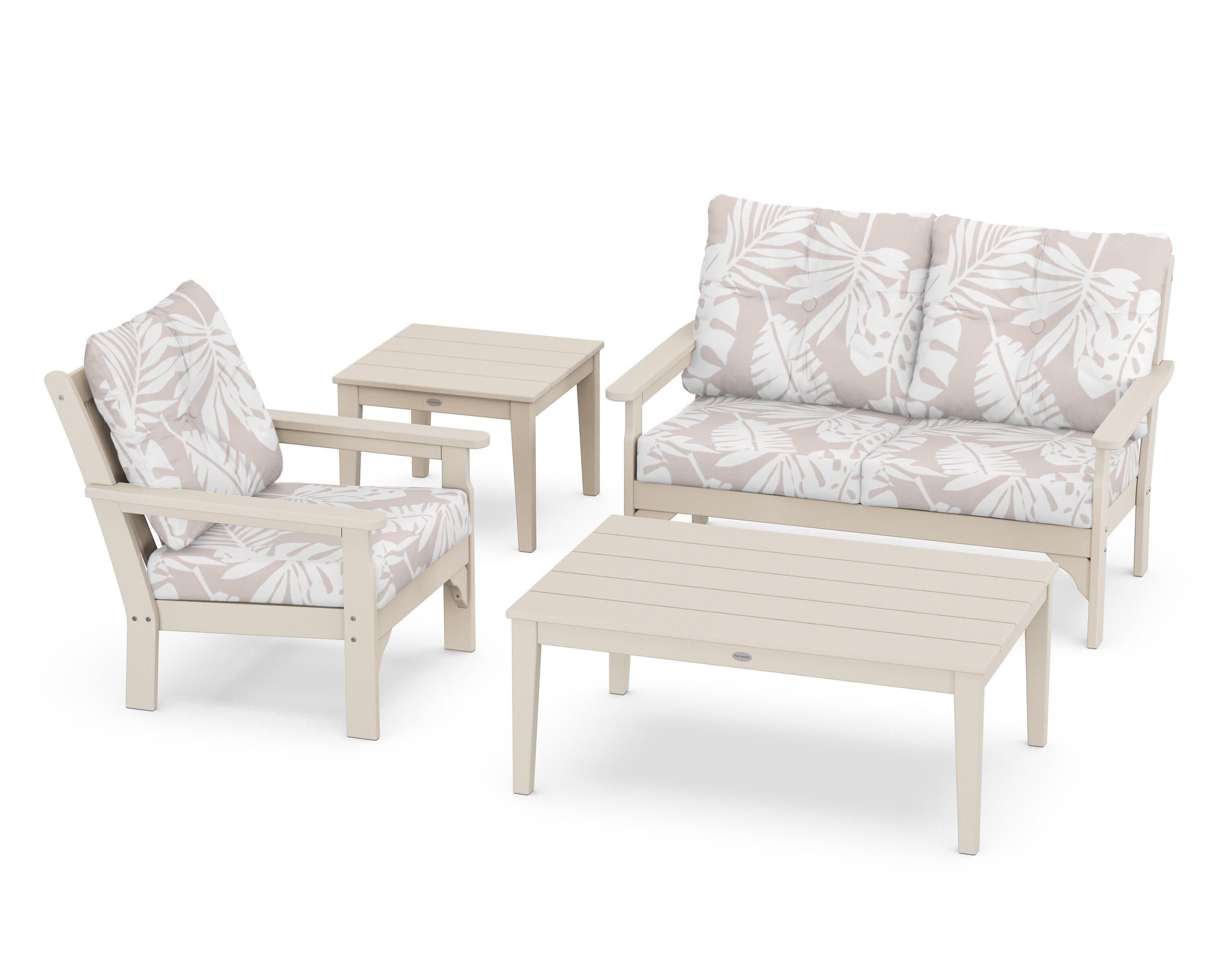 Vineyard 4-Piece Deep Seating Set in Sand / Leaf Dune Burlap