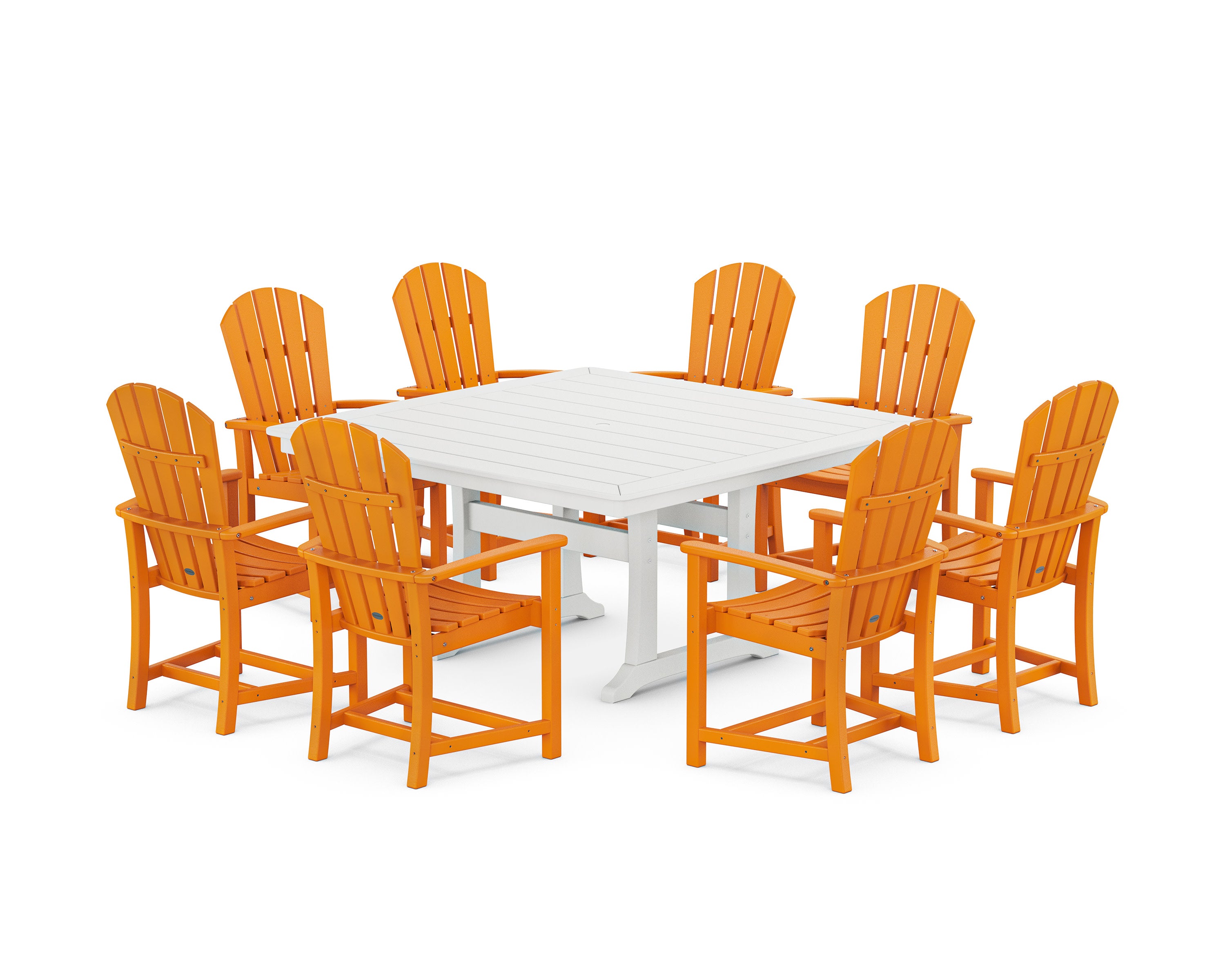 Palm Coast 9-Piece Square Dining Set with Trestle Legs in Tangerine / White