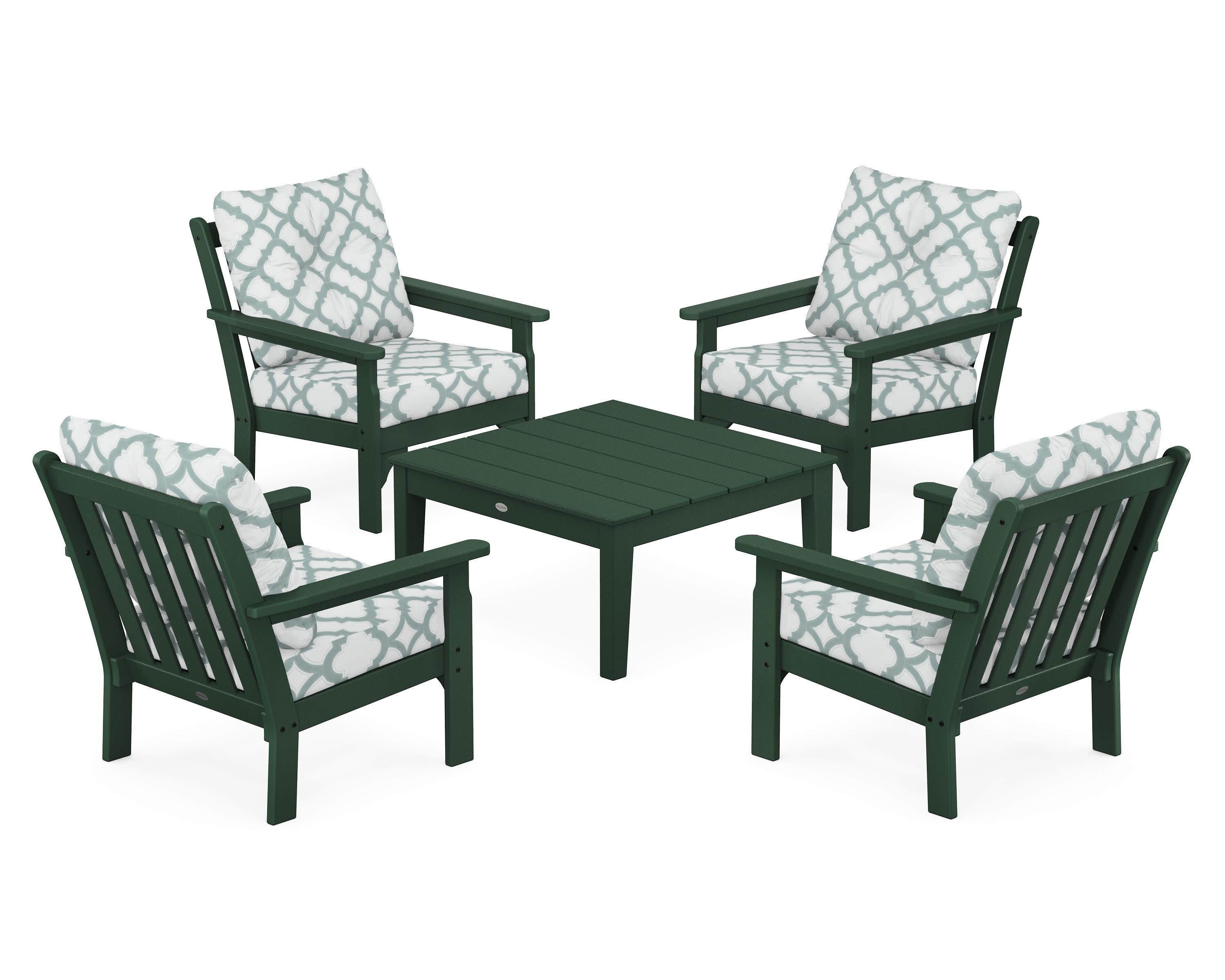 Vineyard 5-Piece Deep Seating Conversation Set in Green / Trellis Glacier Spa