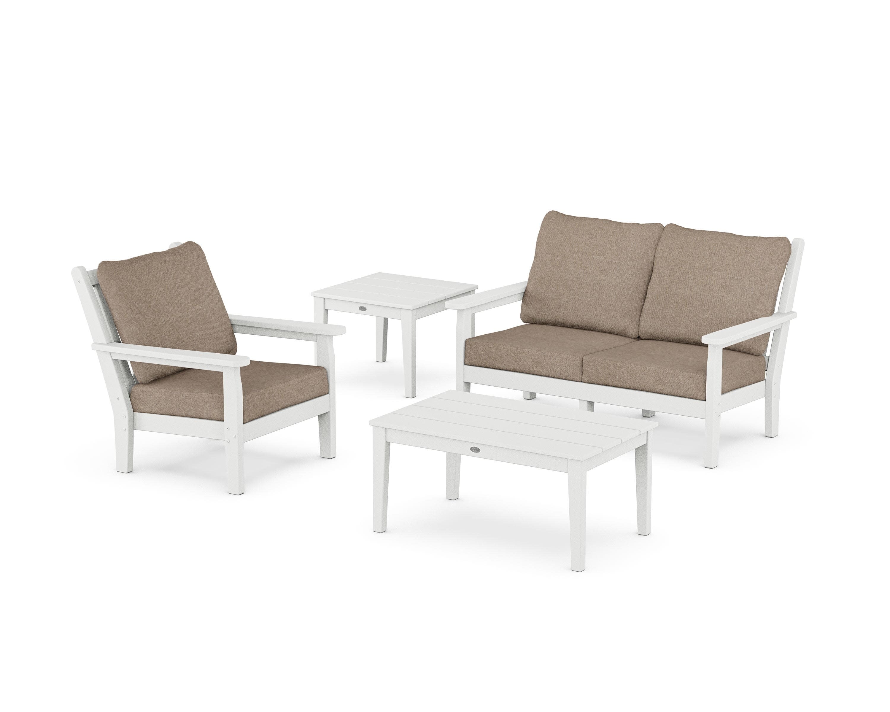 Chippendale 4-Piece Deep Seating Set in White / Spiced Burlap
