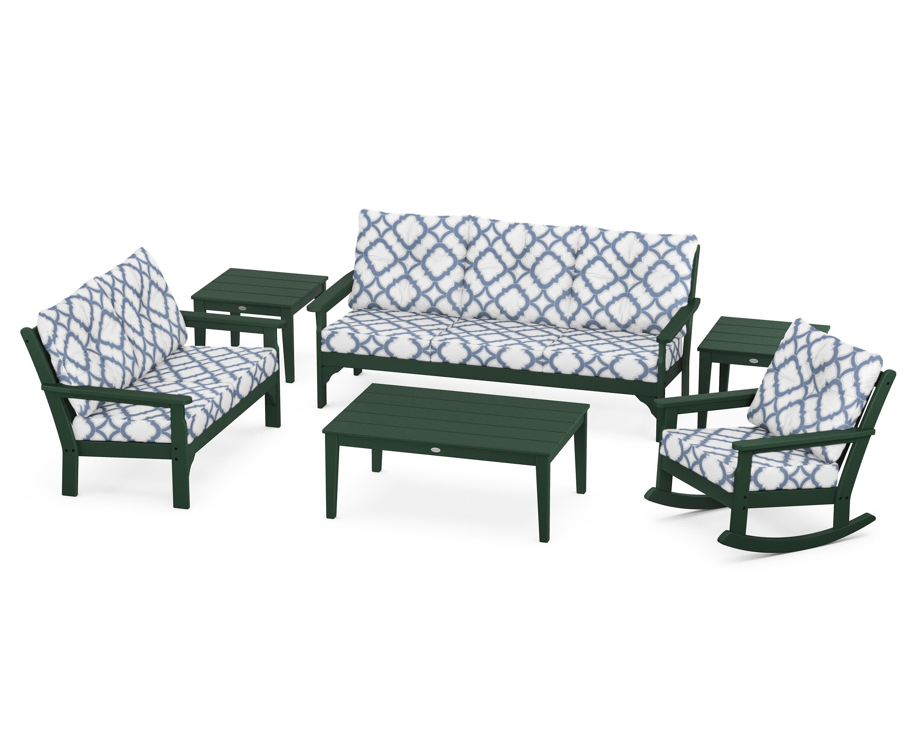 Vineyard 6-Piece Deep Seating Set in Green / Trellis Sky Blue