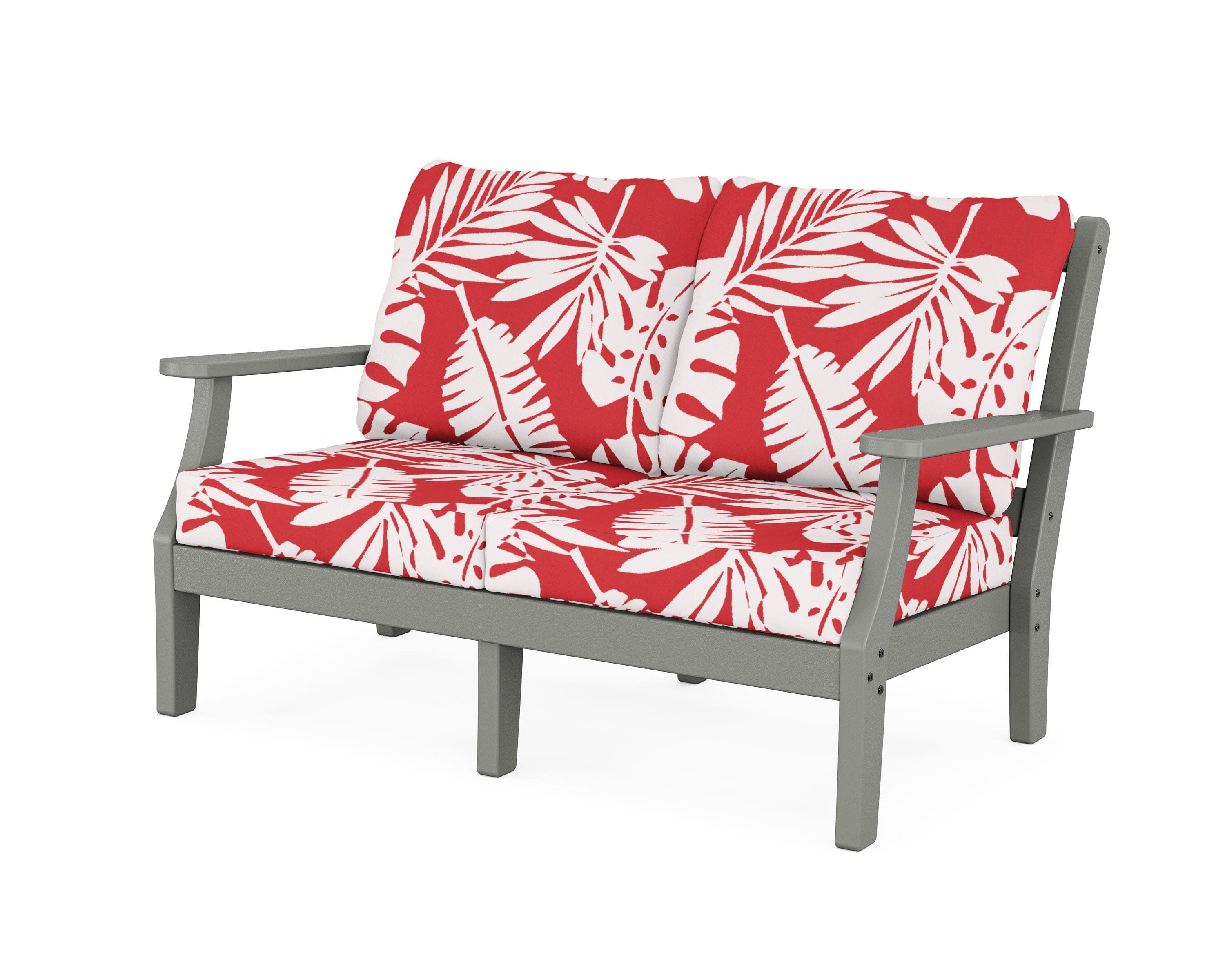 Chinoiserie Deep Seating Loveseat in Slate Grey / Leaf Crimson