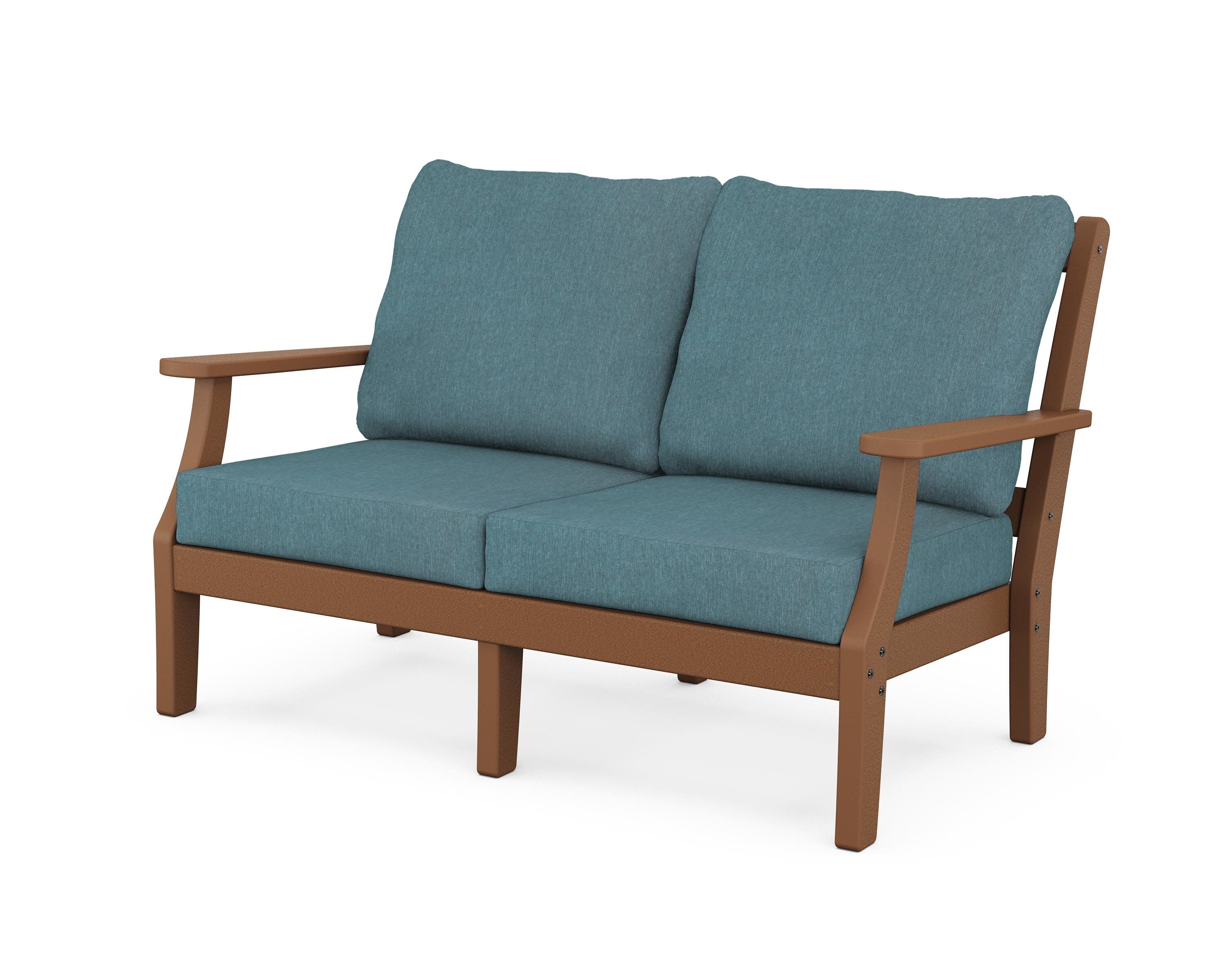 Chinoiserie Deep Seating Loveseat in Teak / Ocean Teal
