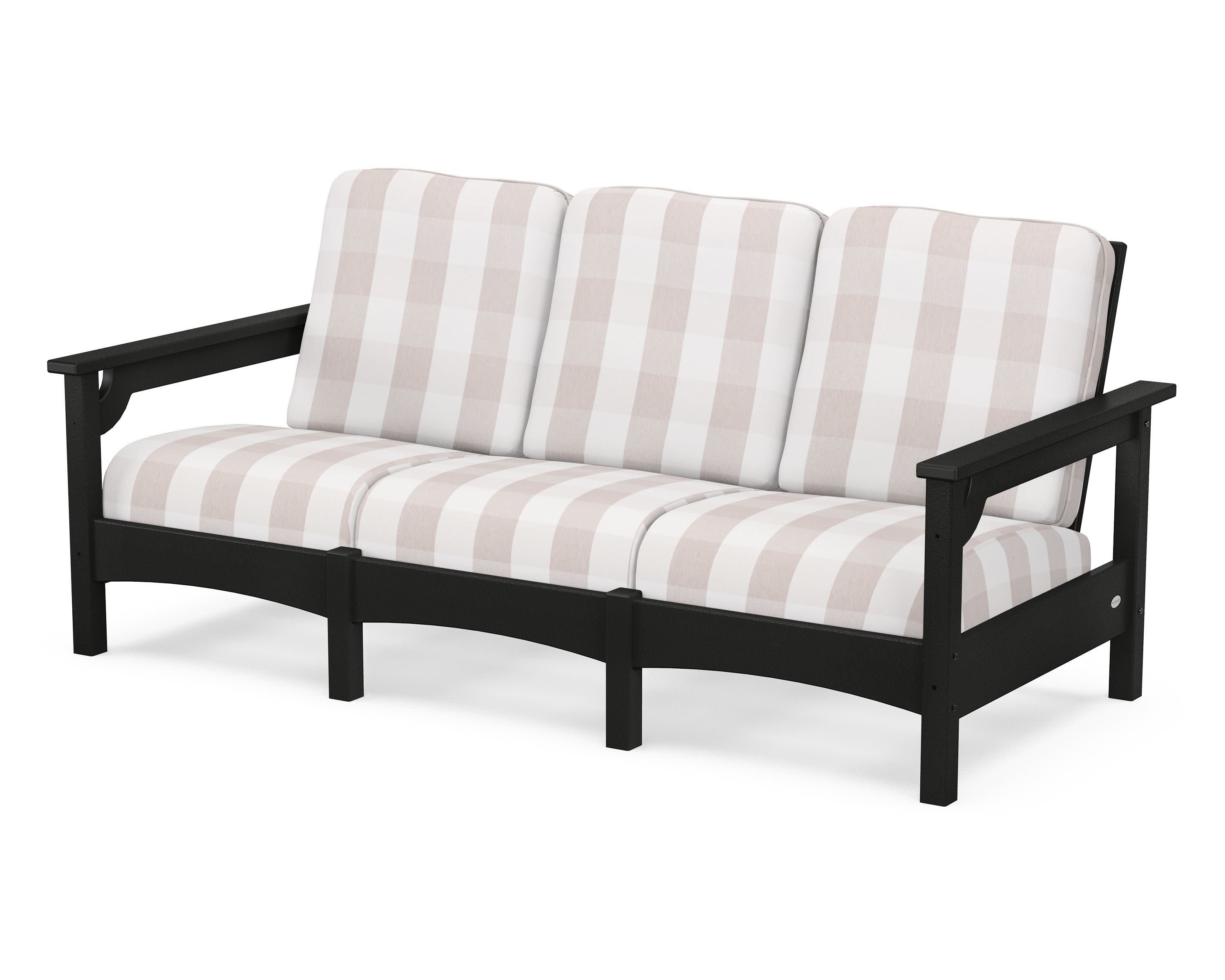 Club Sofa in Black / Buffalo Plaid Dune Burlap