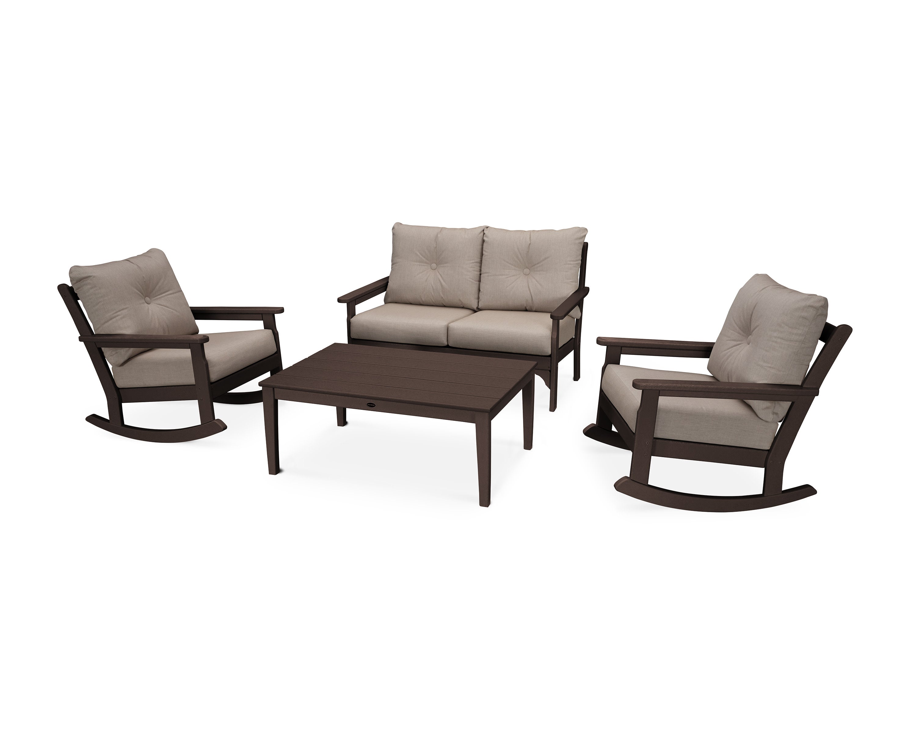 Vineyard 4-Piece Deep Seating Rocking Chair Set in Mahogany / Cast Ash